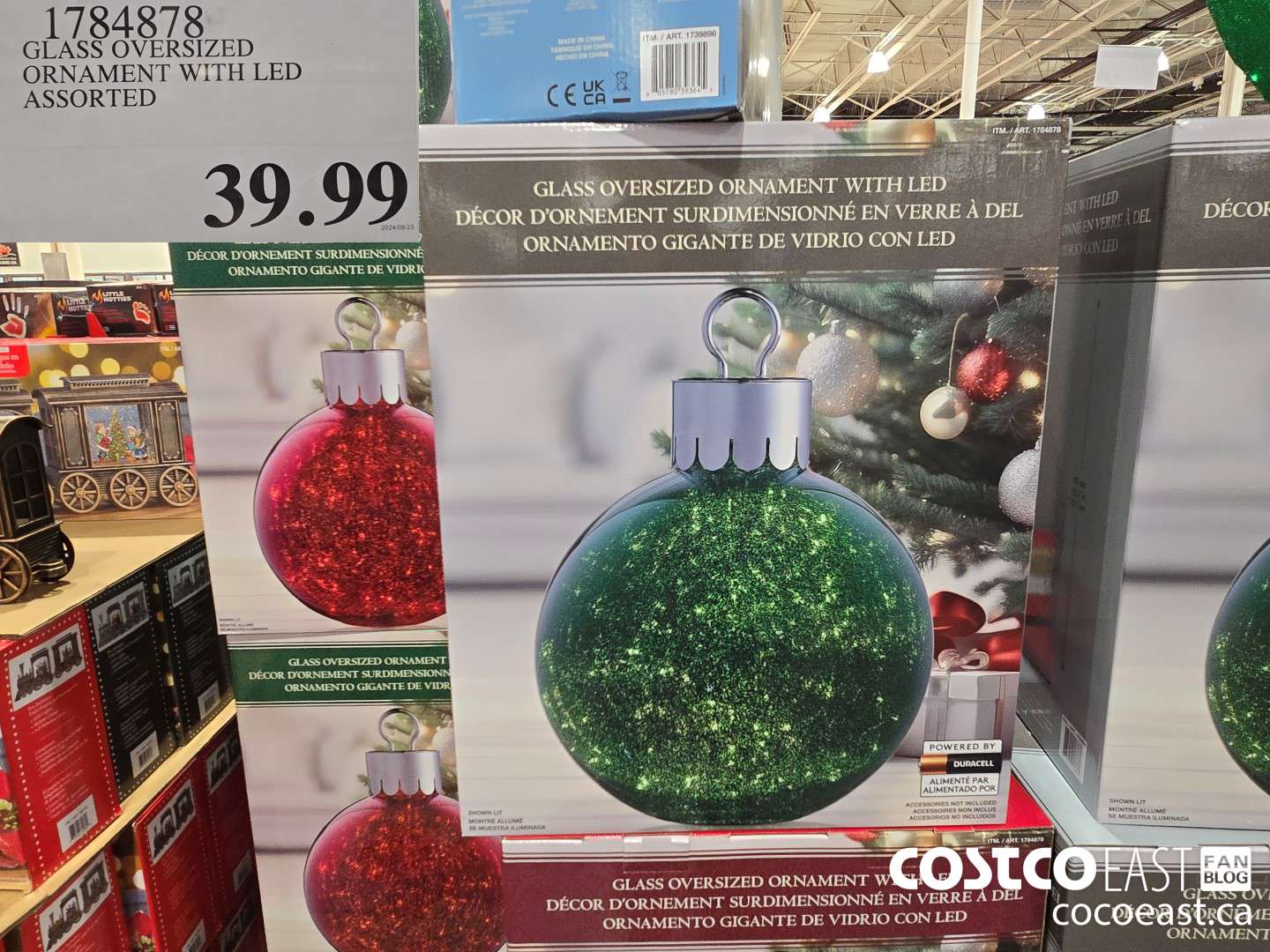 1784878 GLASS OVERSIZED ORNAMENT WITH LED ASSORTED $39.99