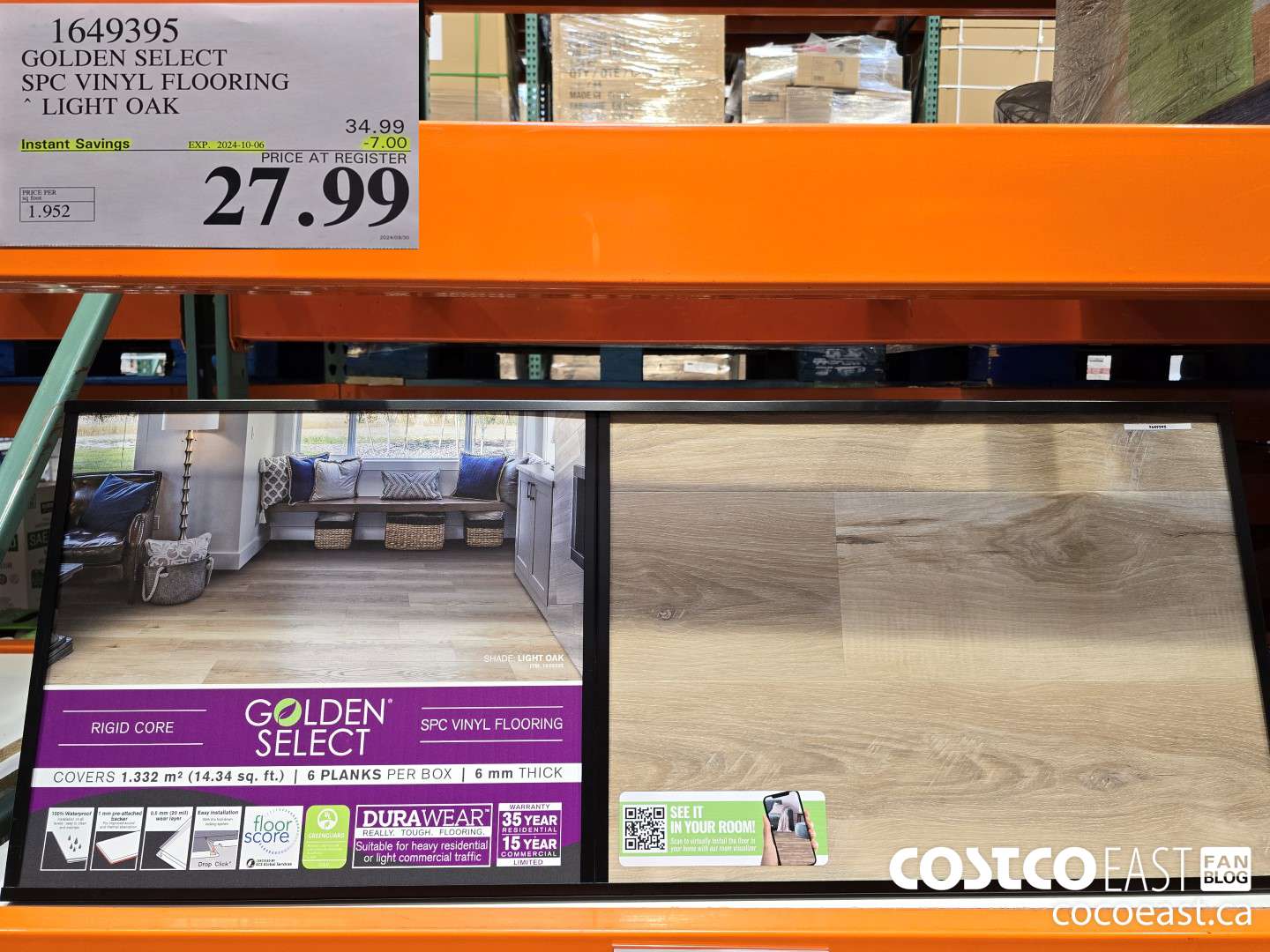 1649395 GOLDEN SELECT SPC VINYL FLOORING LIGHT OAK ($7.00 INSTANT SAVINGS EXPIRES ON 2024-10-06) $27.99