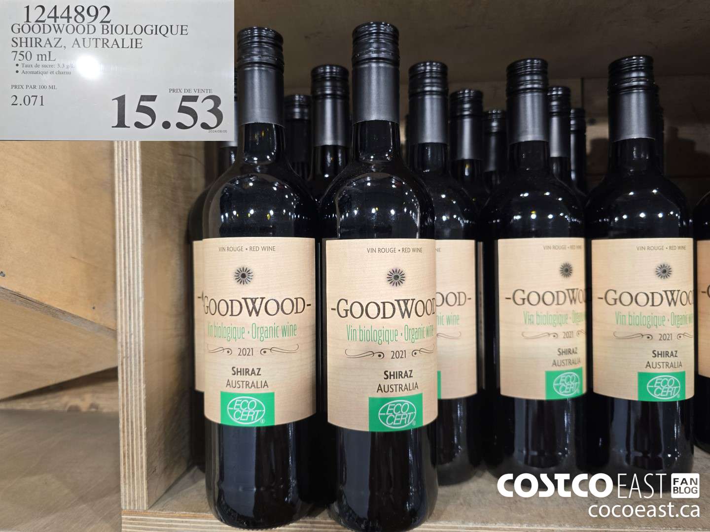 1244892 GOODWOOD BIOLOGIQUE SHIRAZ, AUSTRALIE 760 ML $15.53