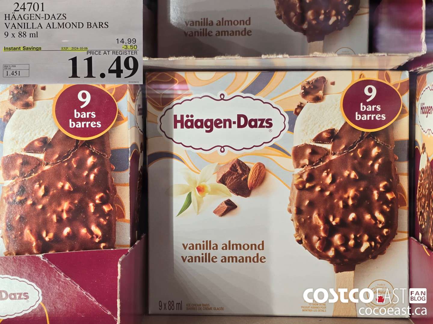 24701 HAAGAN-DAZS VANILLA ALMOND BARS 9 X 88 ML ($3.50 INSTANT SAVINGS EXPIRES ON 2024-10-06) $11.49