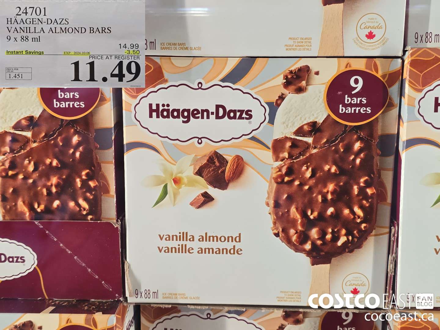 24701 HAAGAN-DAZS VANILLA ALMOND BARS 9 X 88 ML ($3.50 INSTANT SAVINGS EXPIRES ON 2024-10-06) $11.49