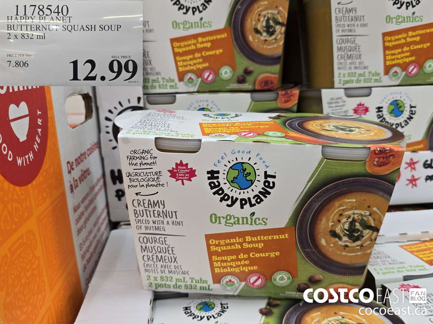 1178540 HAPPY PLANET BUTTERNUT SQUASH SOUP 2 X 832 ML $12.99