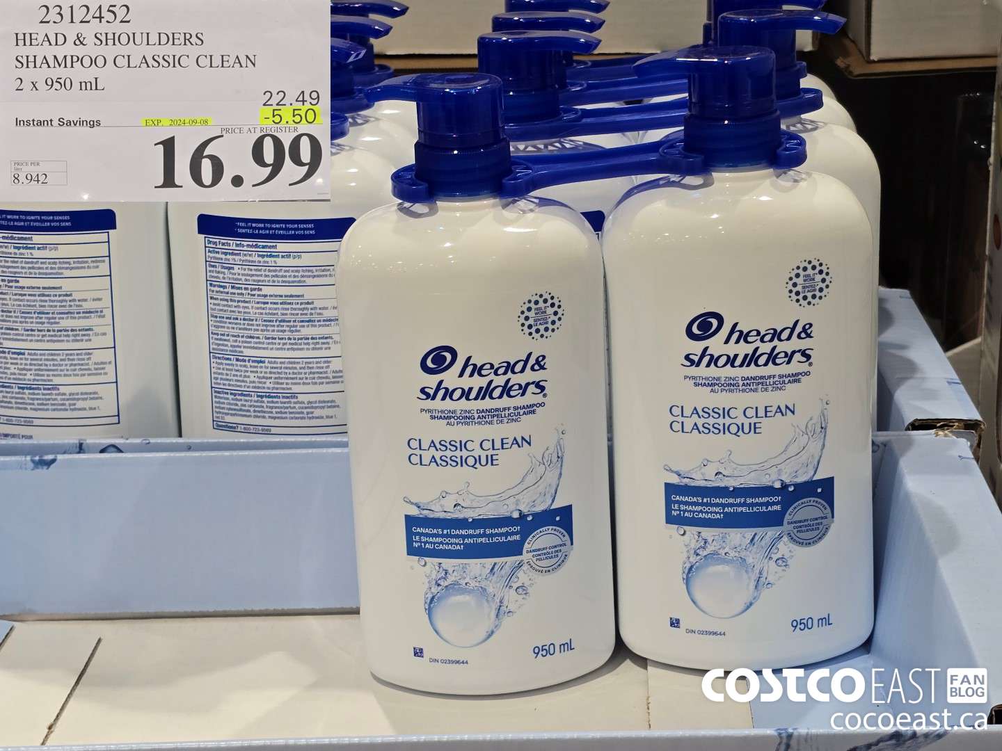 2312452 HEAD & SHOULDERS SHAMPOO CLASSIC CLEAN 2 X 950 ML ($5.50 INSTANT SAVINGS EXPIRES ON 2024-09-08) $16.99