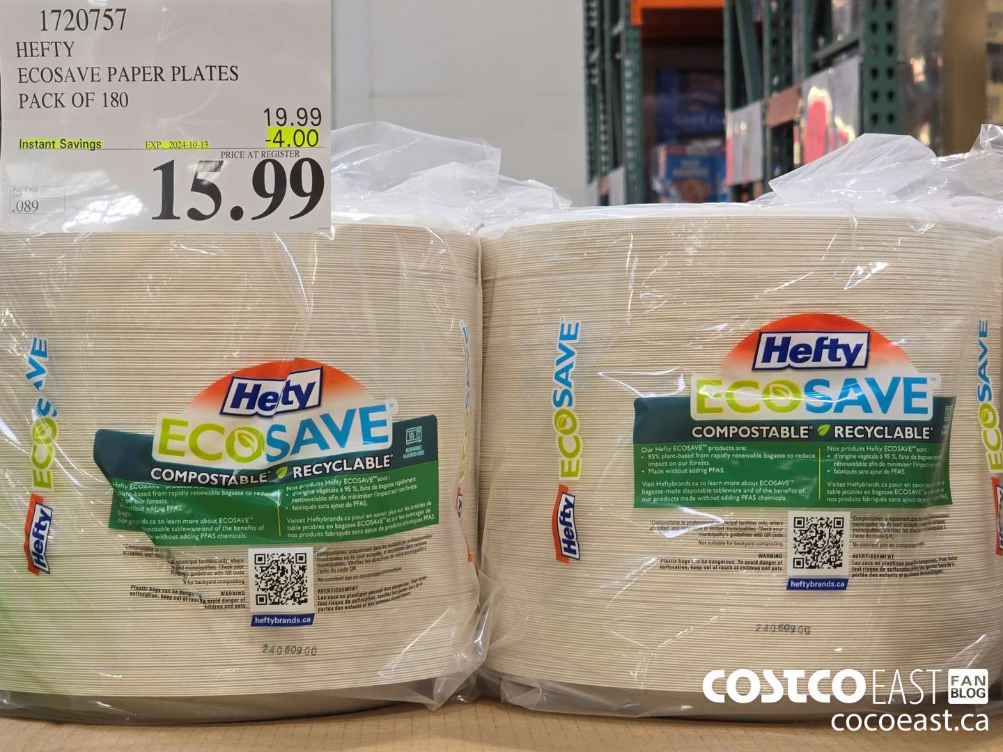 1720757 HEFTY ECOSAVE PAPER PLATES PACK OF 180 ($4.00 INSTANT SAVINGS EXPIRES ON 2024-10-13) $15.99