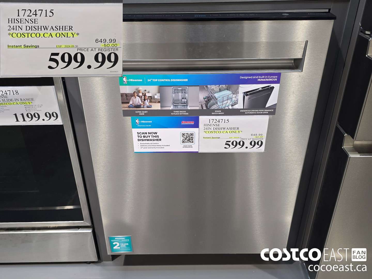 1724715 HISENSE 24IN DISHWASHER *COSTCO.CA ONLY* ($50.00 INSTANT SAVINGS EXPIRES ON 2024-09-30) $599.99