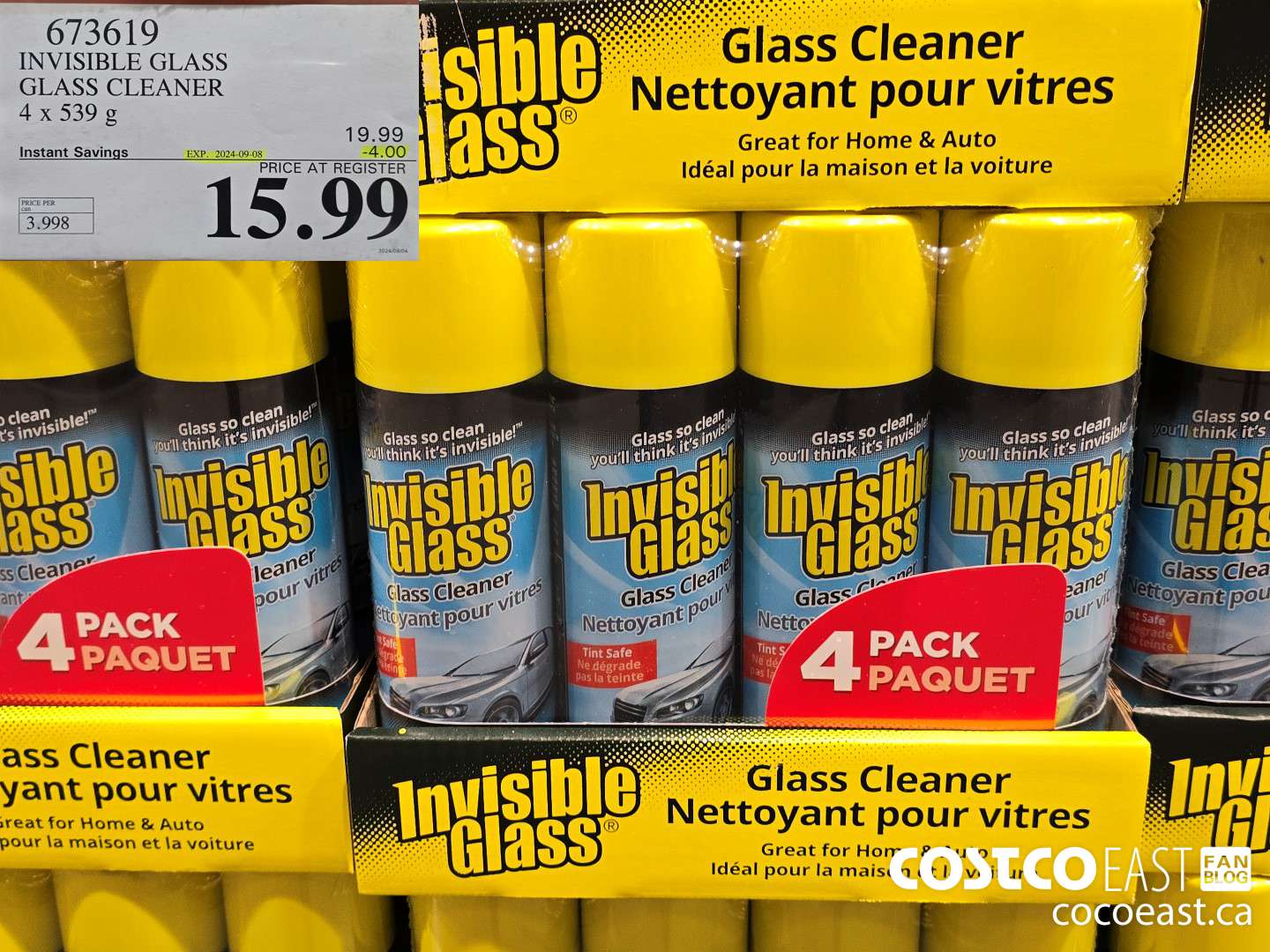 673619 INVISIBLE GLASS GLASS CLEANER 4 X 539g ($4.00 INSTANT SAVINGS EXPIRES ON 2024-09-08) $15.99