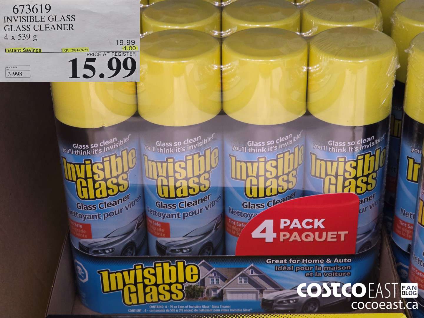 673619 INVISIBLE GLASS GLASS CLEANER 4 X 539g ($4.00 INSTANT SAVINGS EXPIRES ON 2024-09-29) $15.99