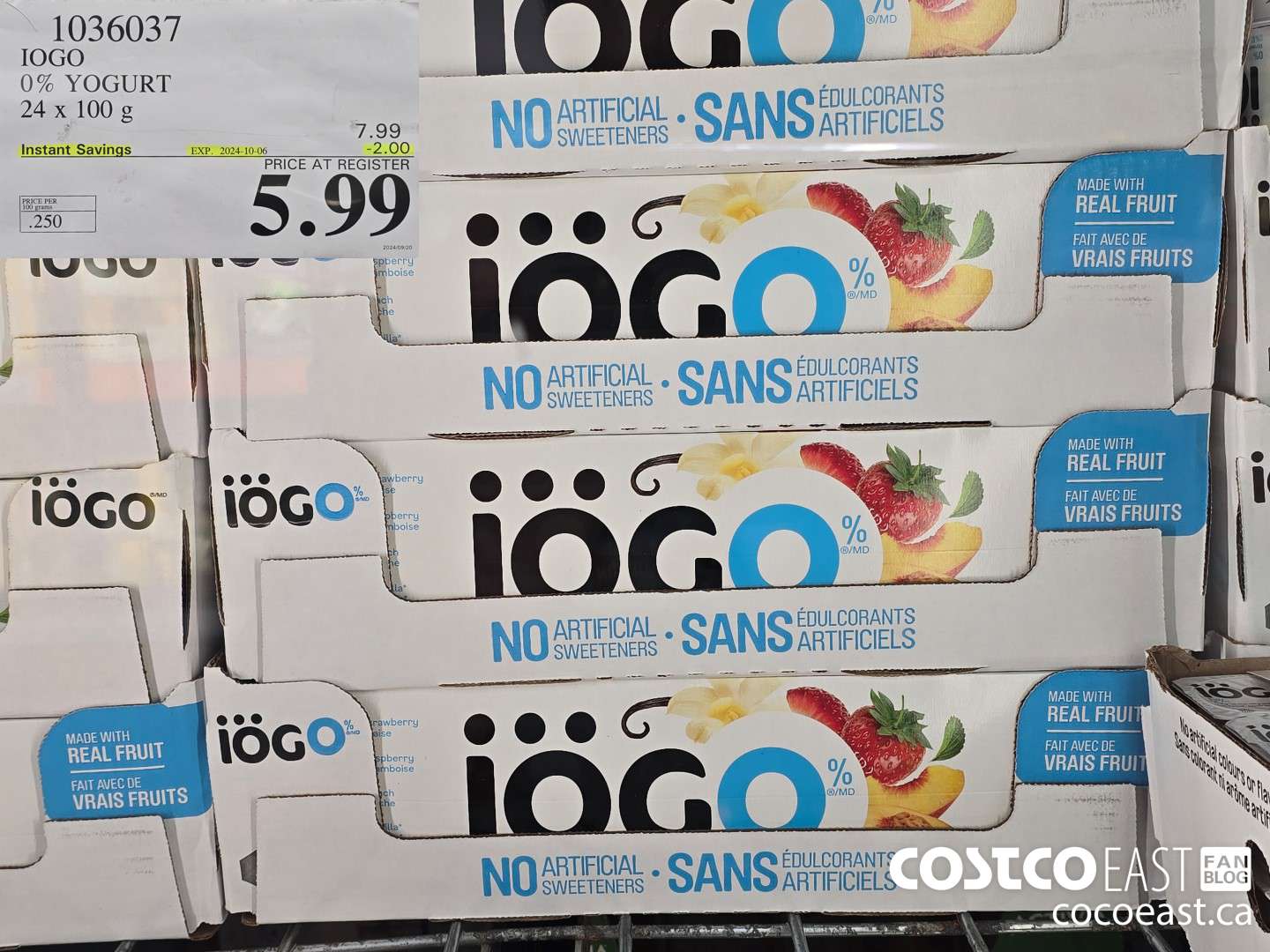 1036037 IOGO 0% YOGURT 24 x 100 g ($2.00 INSTANT SAVINGS EXPIRES ON 2024-10-06) $5.99