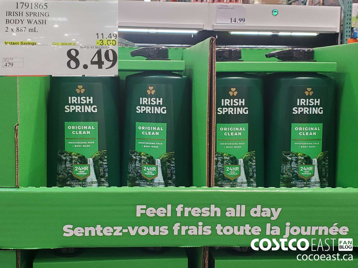 1791865 IRISH SPRING BODY WASH 2 x 887 mL ($3.00 INSTANT SAVINGS EXPIRES ON 2024-09-12) $8.49