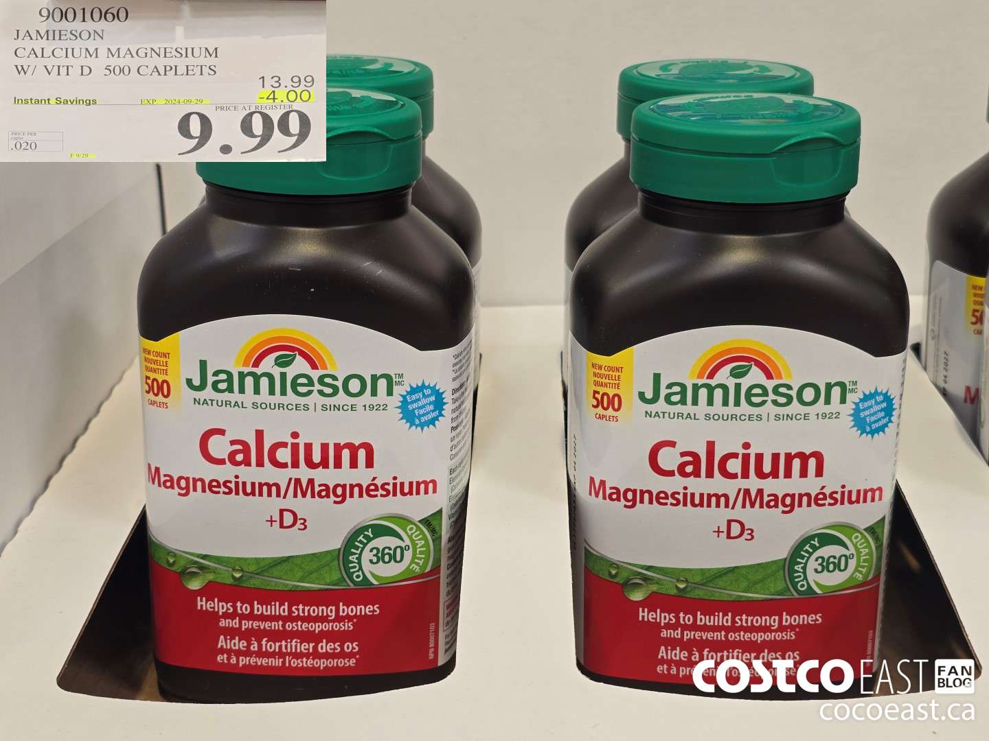 9001060 JAMIESON CALCIUM MAGNESIUM W/ VIT D 500 CAPLETS ($4.00 INSTANT SAVINGS EXPIRES ON 2024-09-29) $9.99