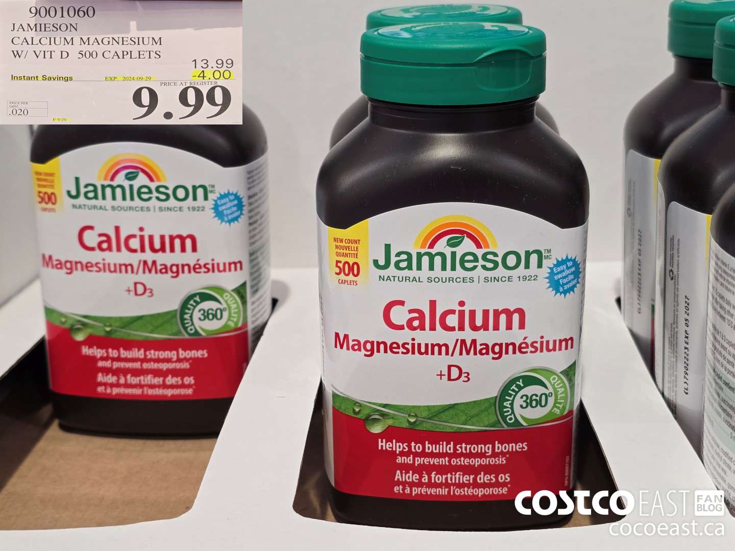 9001060 JAMIESON CALCIUM MAGNESIUM W/ VIT D 500 CAPLETS ($4.00 INSTANT SAVINGS EXPIRES ON 2024-09-29) $9.99