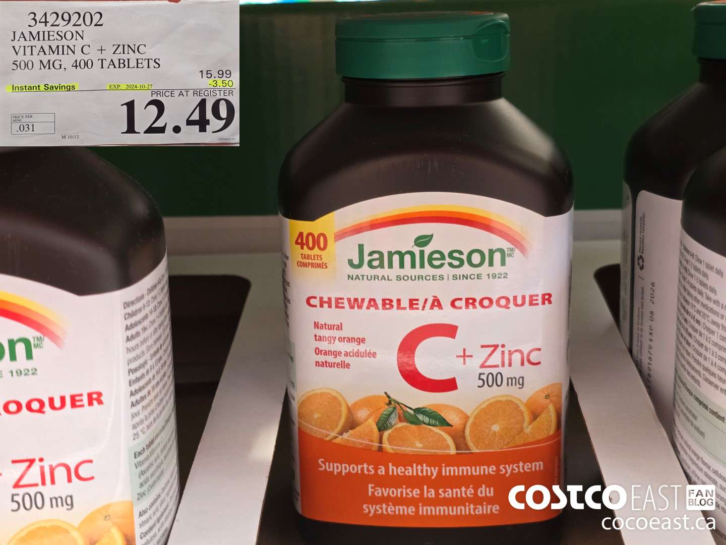 3429202 JAMIESON VITAMIN C+ZINC 500MG 400 TABLET ($3.50 INSTANT SAVINGS EXPIRES ON 2024-10-27) $12.49