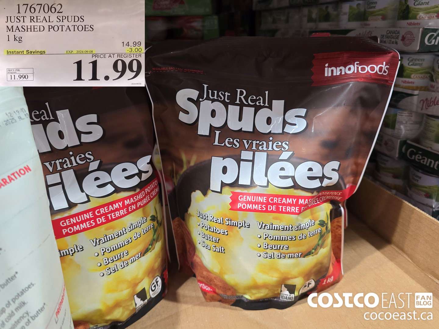 1767062 JUST REAL SPUDS MASHED POTATOES 1 kg ($3.00 INSTANT SAVINGS EXPIRES ON 2024-09-08) $11.99