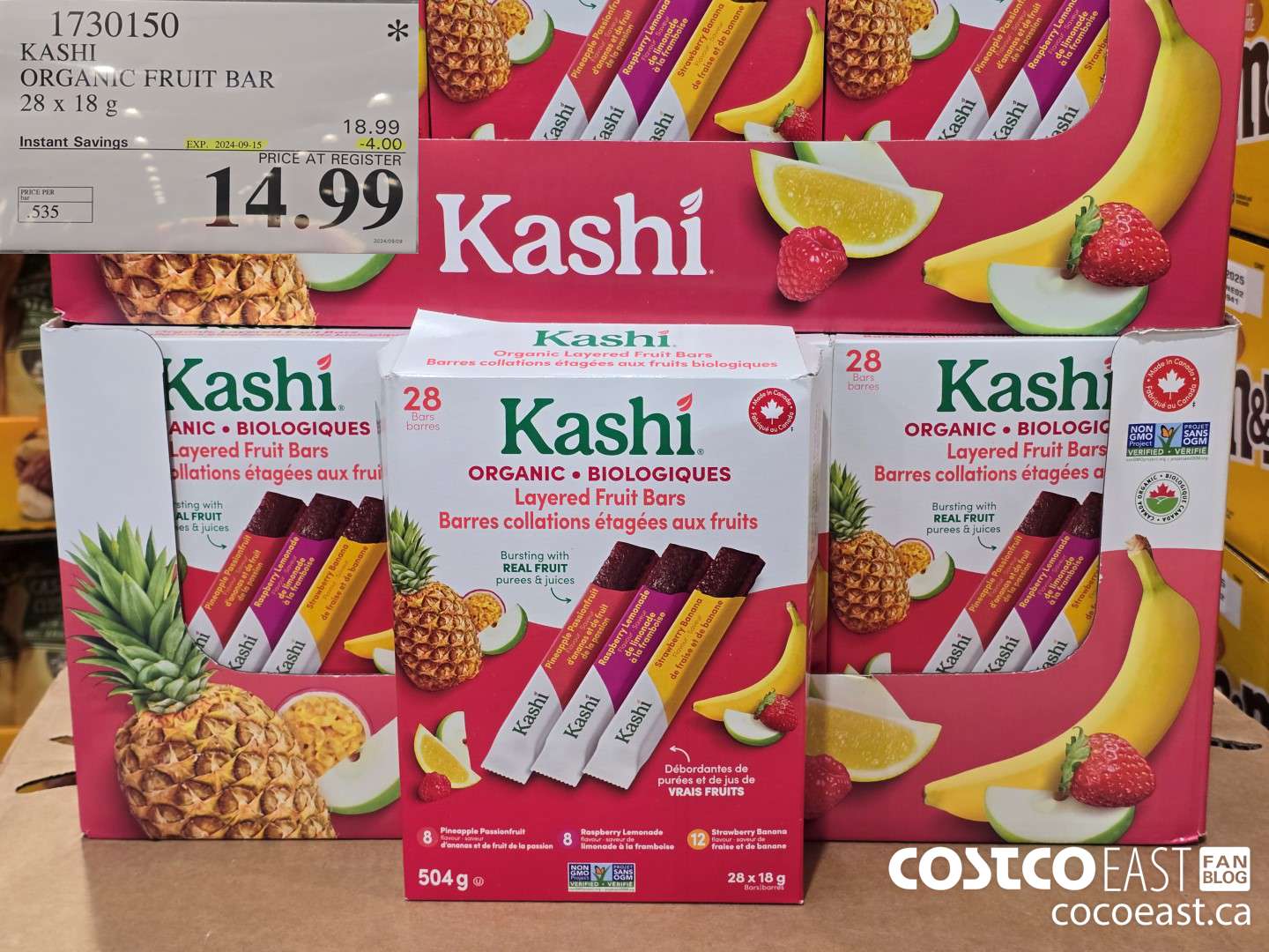1730150 KASHI ORGANIC FRUIT BAR 28 x 18g ($4.00 INSTANT SAVINGS EXPIRES ON 2024-09-15) $14.99