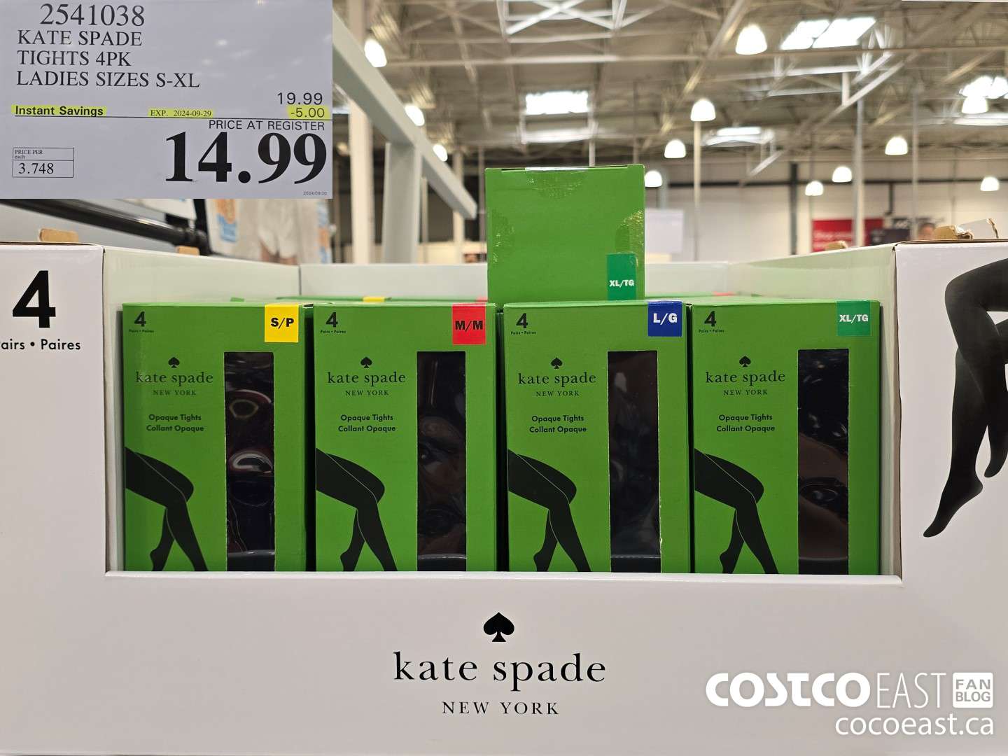 2541038 KATE SPADE TIGHTS 4PK LADIES SIZES S-XL ($5.00 INSTANT SAVINGS EXPIRES ON 2024-09-29) $14.99