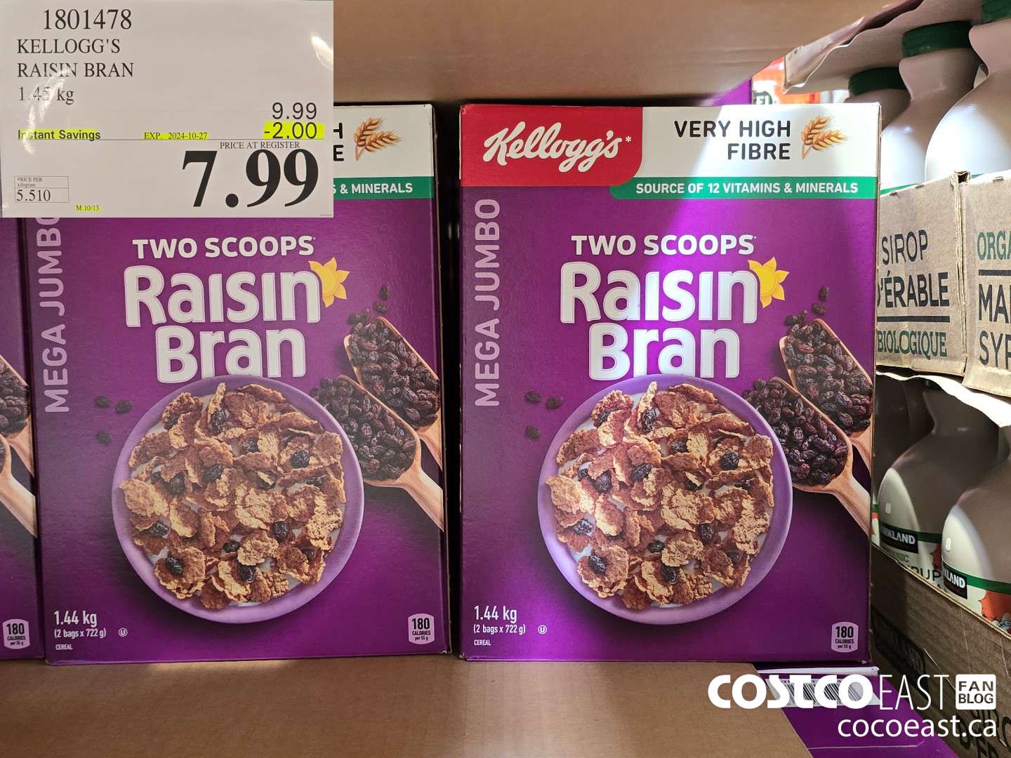 1801478 KELLOGG'S RAISIN BRAN 1.45 kg ($2.00 INSTANT SAVINGS EXPIRES ON 2024-10-27) $7.99