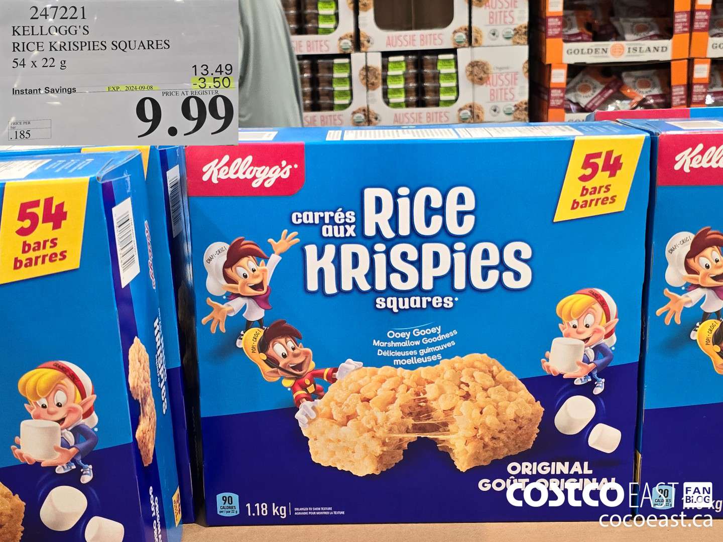247221 KELLOGG'S RICE KRISPIES SQUARES 54 X 22 G ($3.50 INSTANT SAVINGS EXPIRES ON 2024-09-08) $9.99