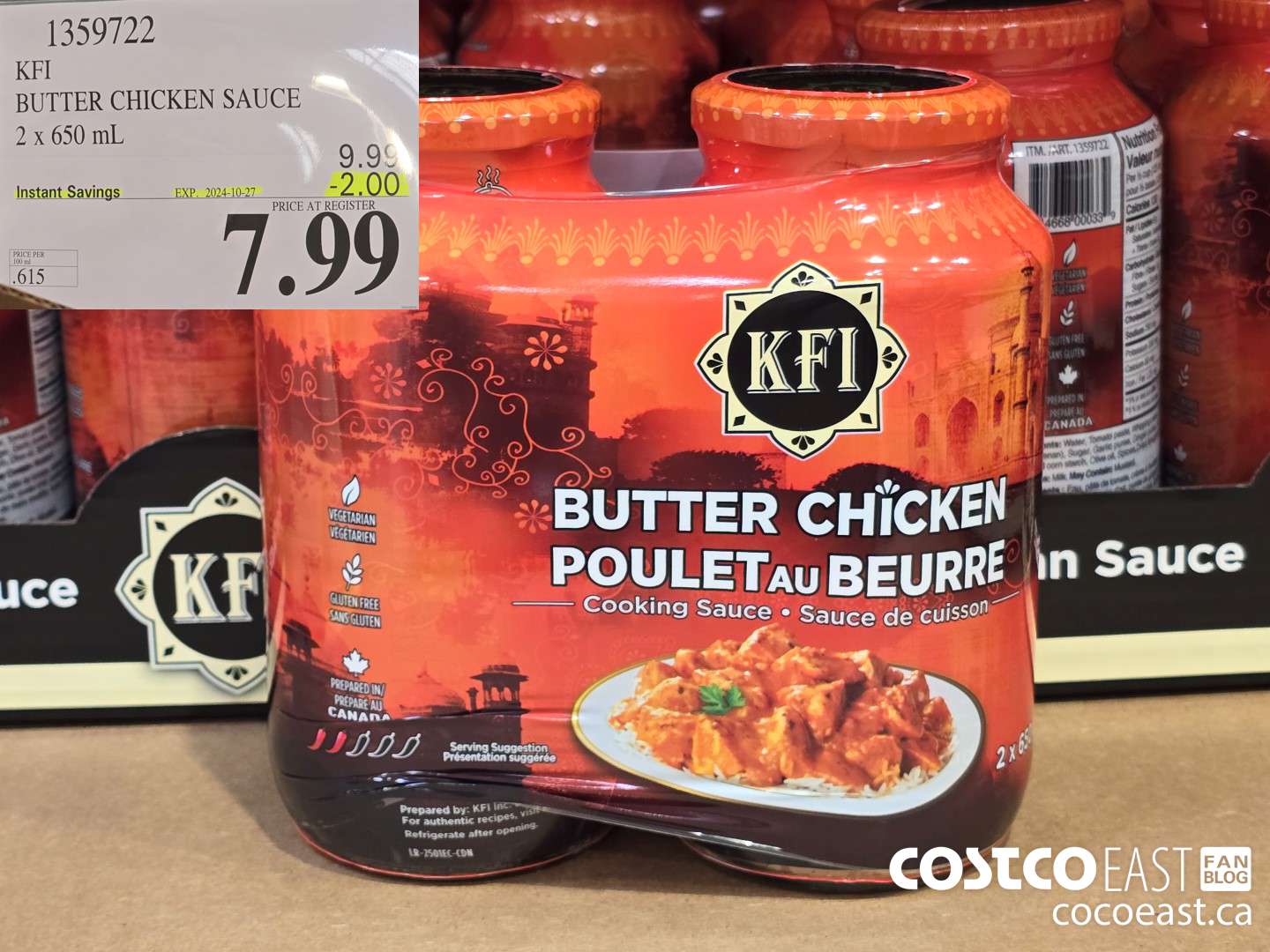 1359722 KFI BUTTER CHICKEN SAUCE 2 x 650 mL ($2.00 INSTANT SAVINGS EXPIRES ON 2024-10-27) $7.99