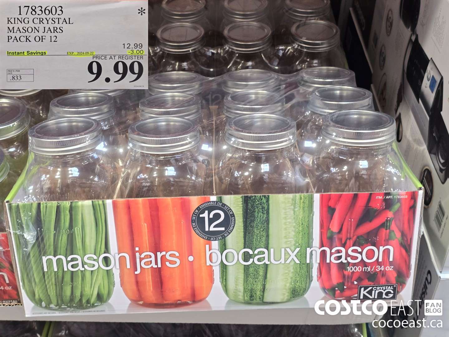 1783603 KING CRYSTAL MASON JARS PACK OF 12 ($3.00 INSTANT SAVINGS EXPIRES ON 2024-09-22) $9.99