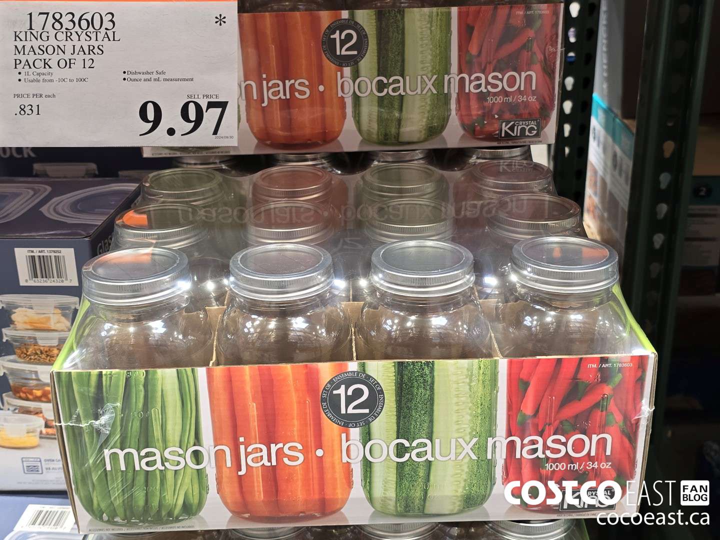1783603 KING CRYSTAL MASON JARS PACK OF 12 $9.97