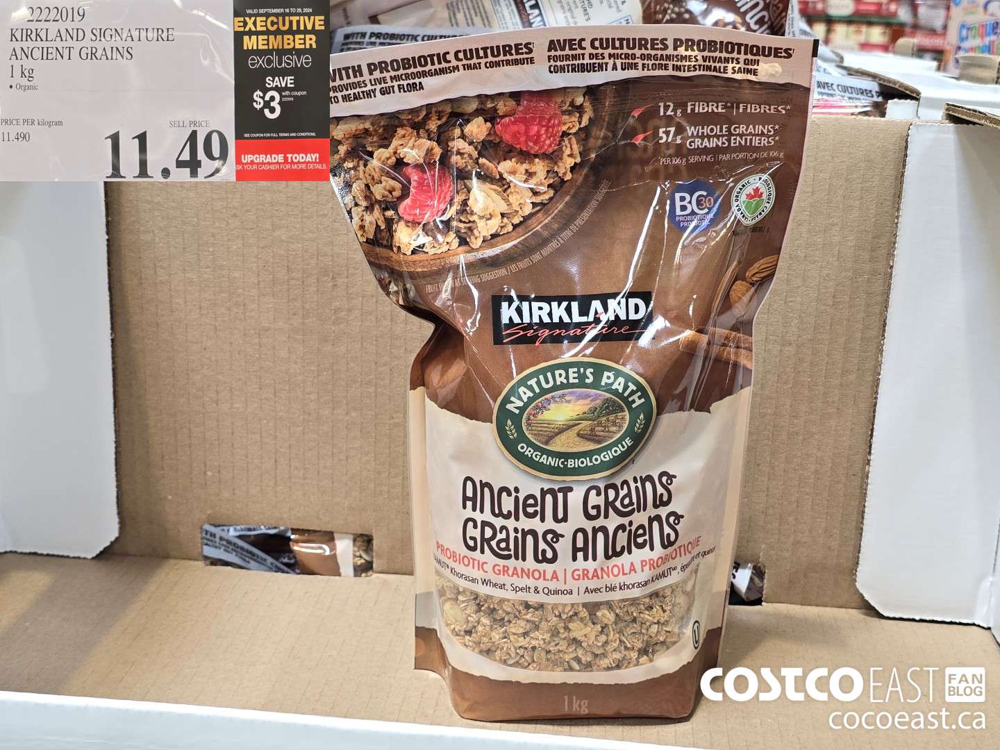 2222019 KIRKLAND SIGNATURE ANCIENT GRAINS 1 kg ($3.00 INSTANT SAVINGS EXPIRES ON 2024-09-29) $11.49