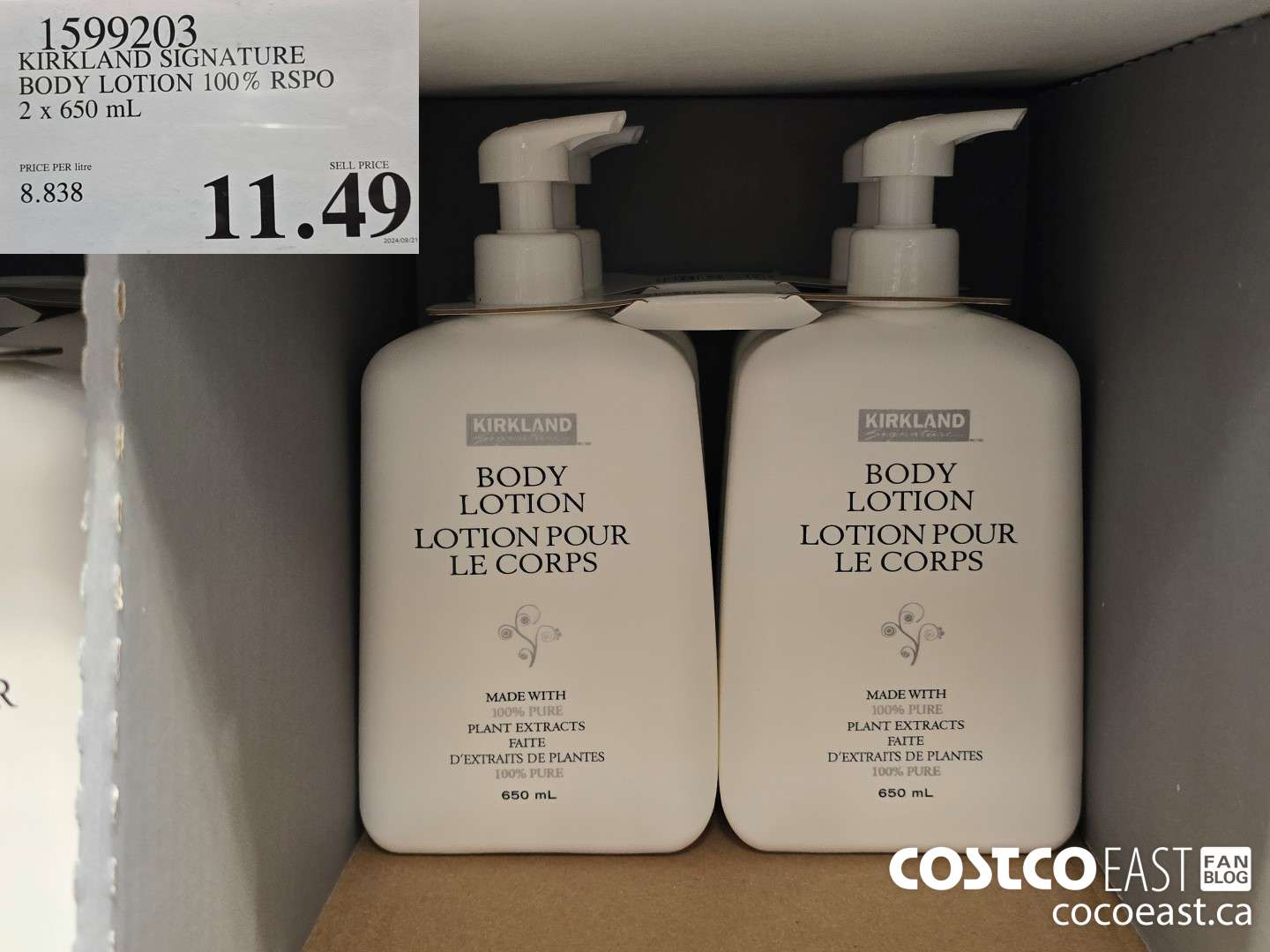 1599203 KIRKLAND SIGNATURE BODY LOTION 100% RSPO 2 x 650 mL $11.49