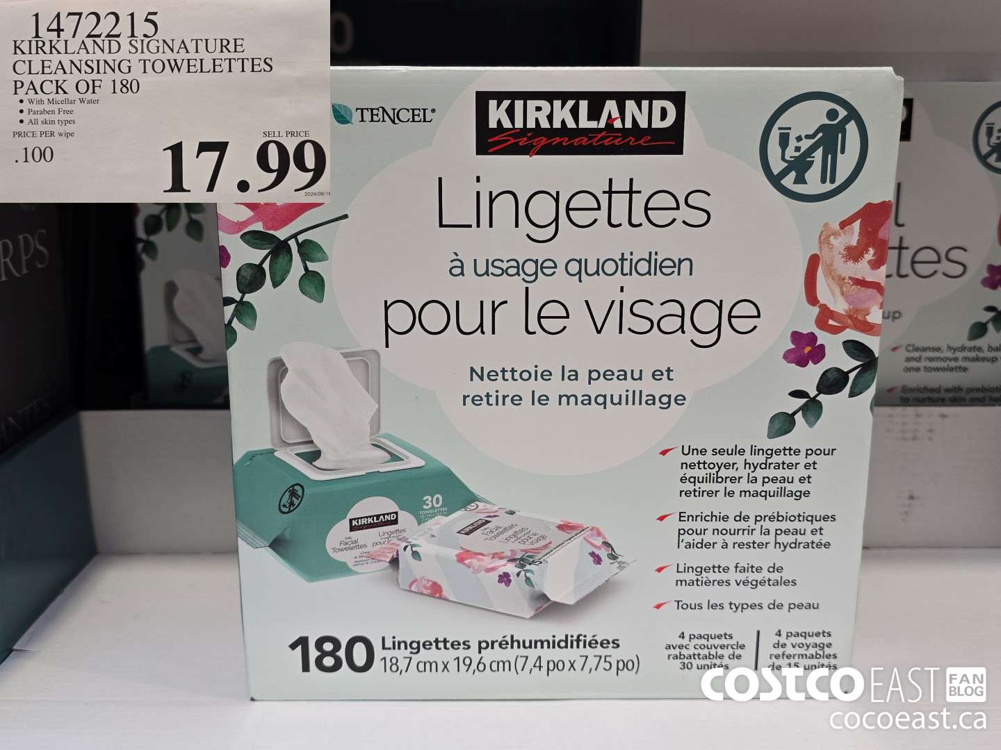 1472215 KIRKLAND SIGNATURE CLEANSING TOWELETTES PACK OF 180 $17.99