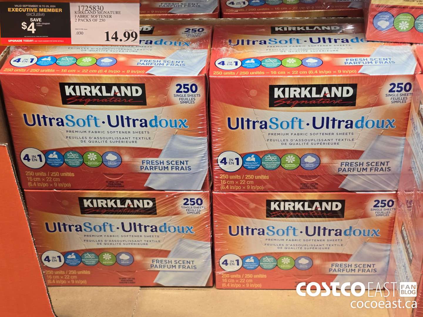 1725830 KIRKLAND SIGNATURE FABRIC SOFTENER 2 PACKS OF 250 ($4.00 INSTANT SAVINGS EXPIRES ON 2024-09-29) $14.99