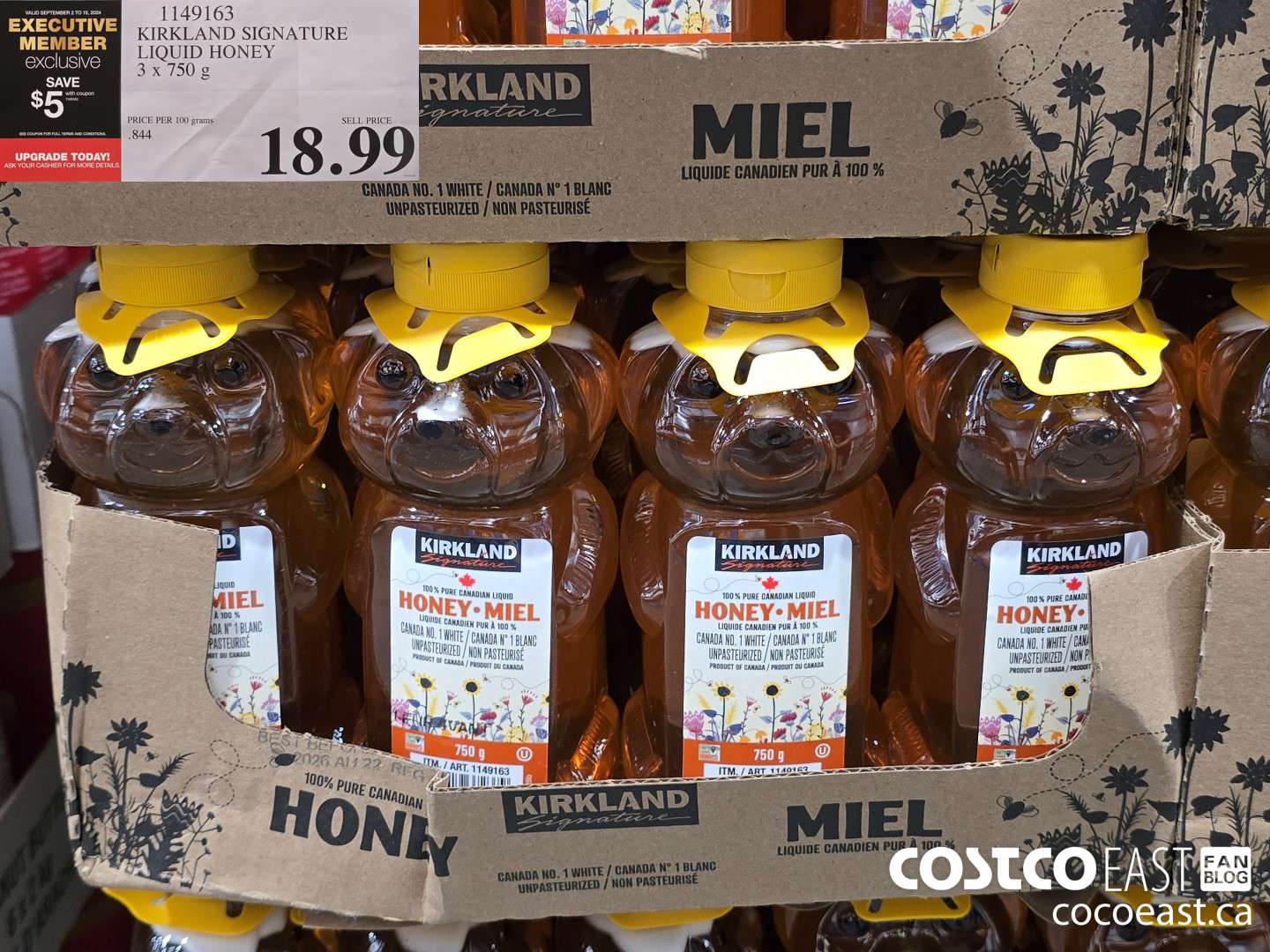 1149163 KIRKLAND SIGNATURE LIQUID HONEY 3 X 750 g ($5.00 INSTANT SAVINGS EXPIRES ON 2024-09-15) $13.99