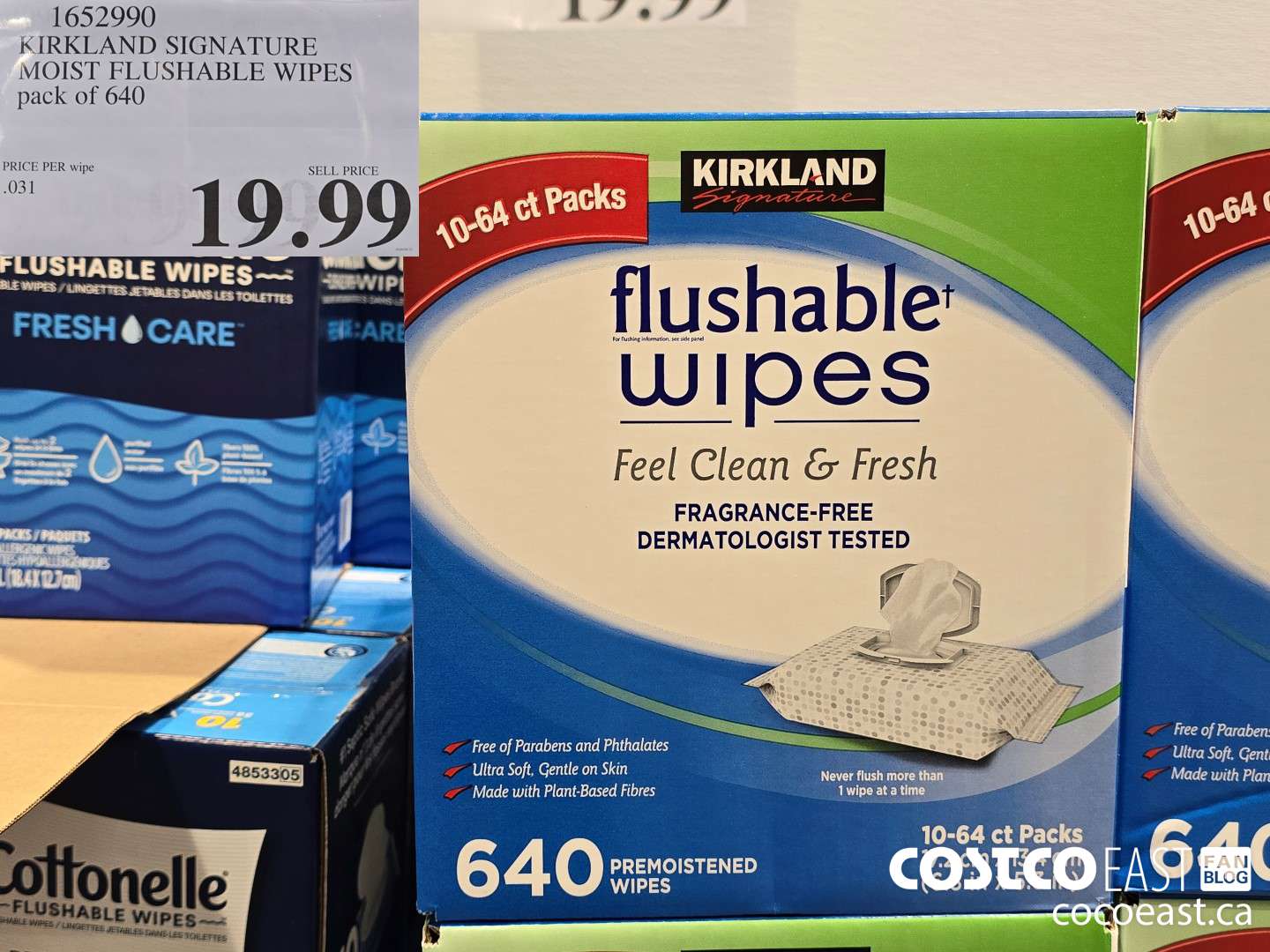 1652990 KIRKLAND SIGNATURE MOIST FLUSHABLE WIPES pack of 640 $19.99