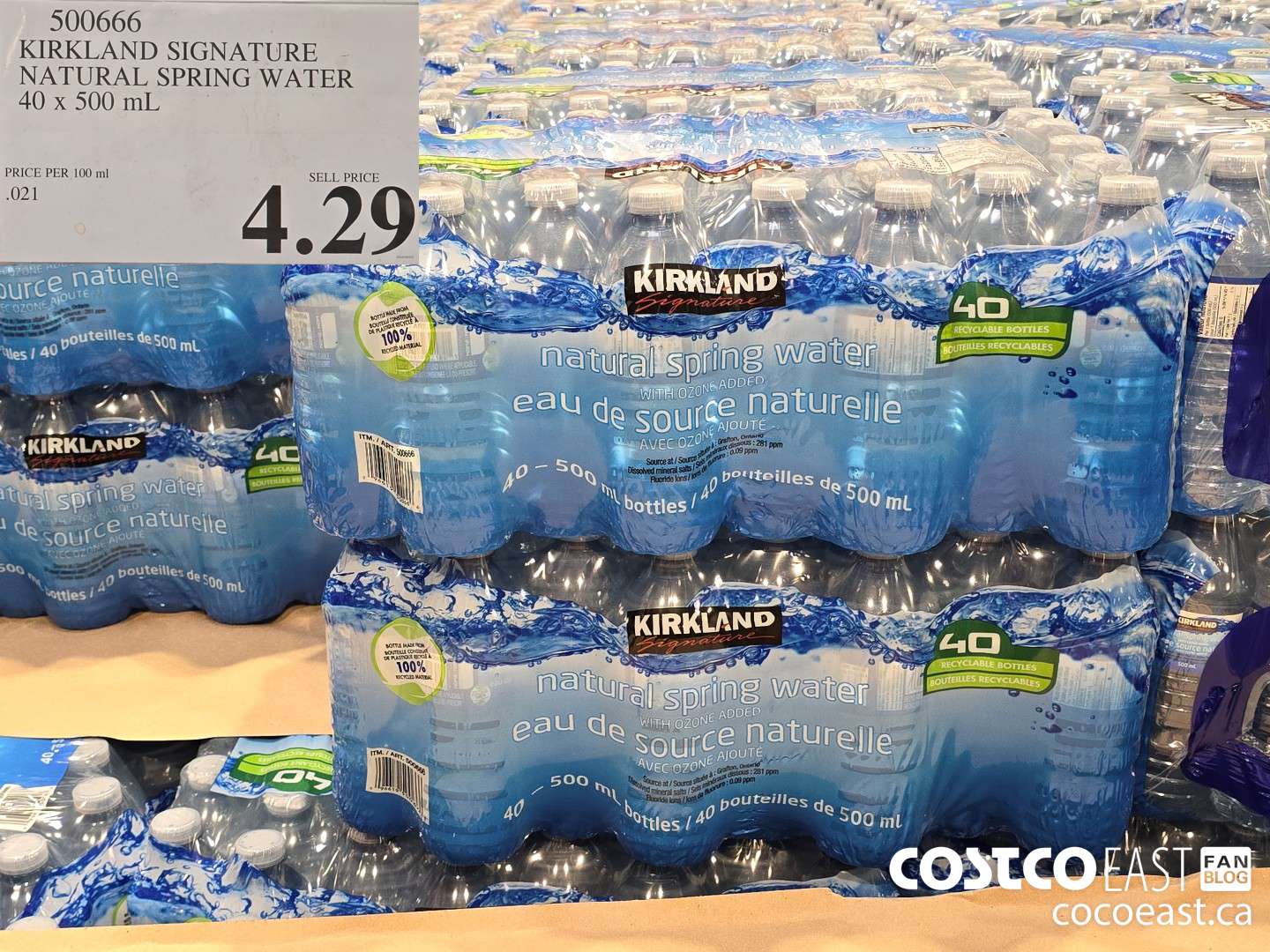 500666 KIRKLAND SIGNATURE NATURAL SPRING WATER 40 X 500 ML $4.29