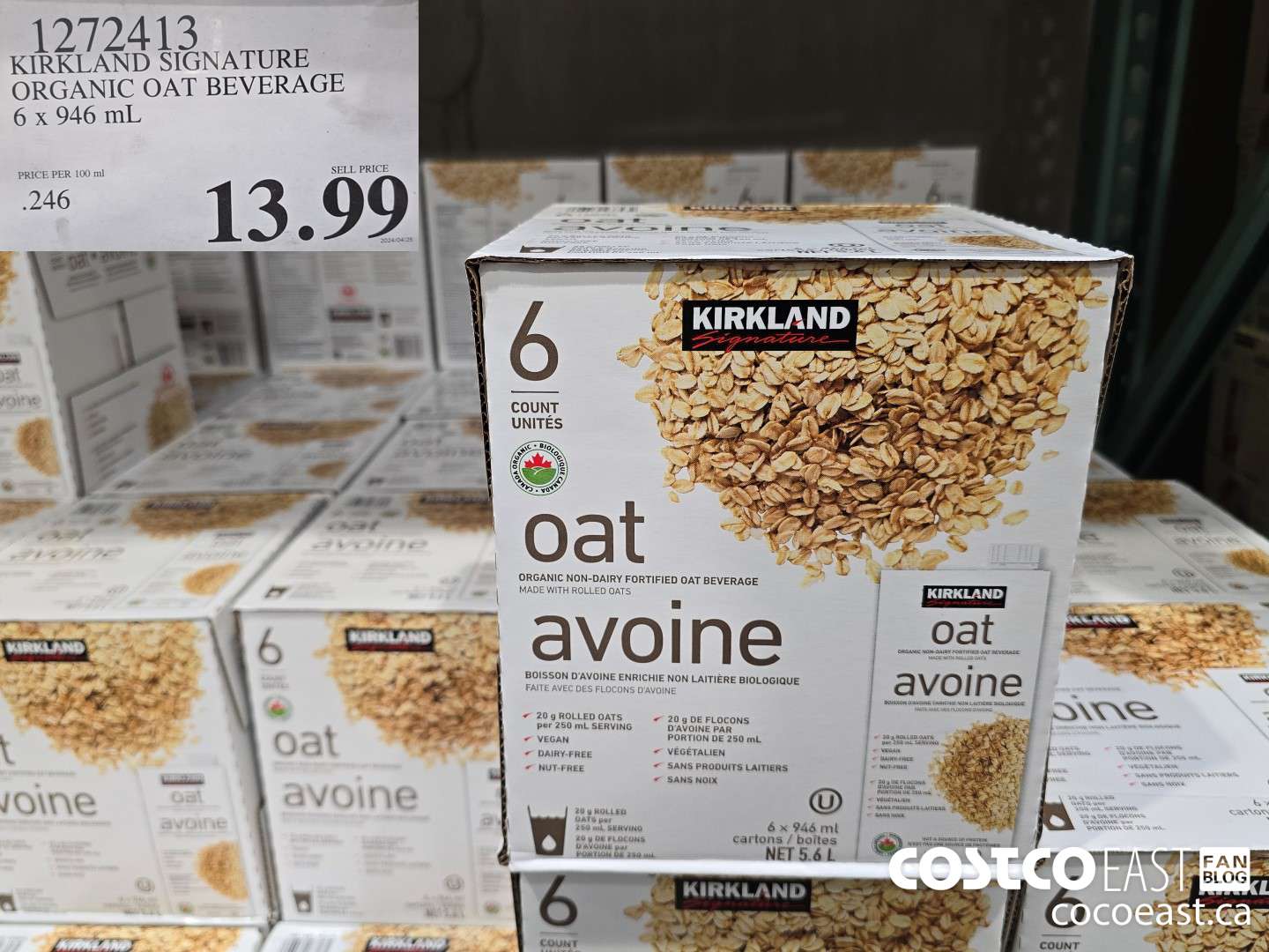 1272413 KIRKLAND SIGNATURE ORGANIC OAT BEVERAGE 6 x 946 mL $13.99