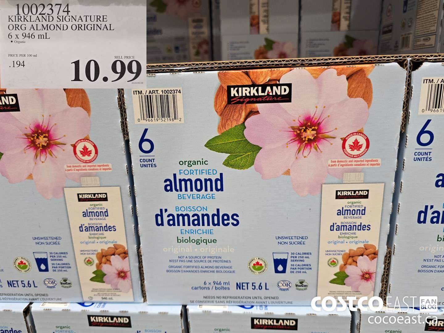 1002374 KIRKLAND SIGNATURE ORG ALMOND ORIGINAL 6 x 946 mL $10.99