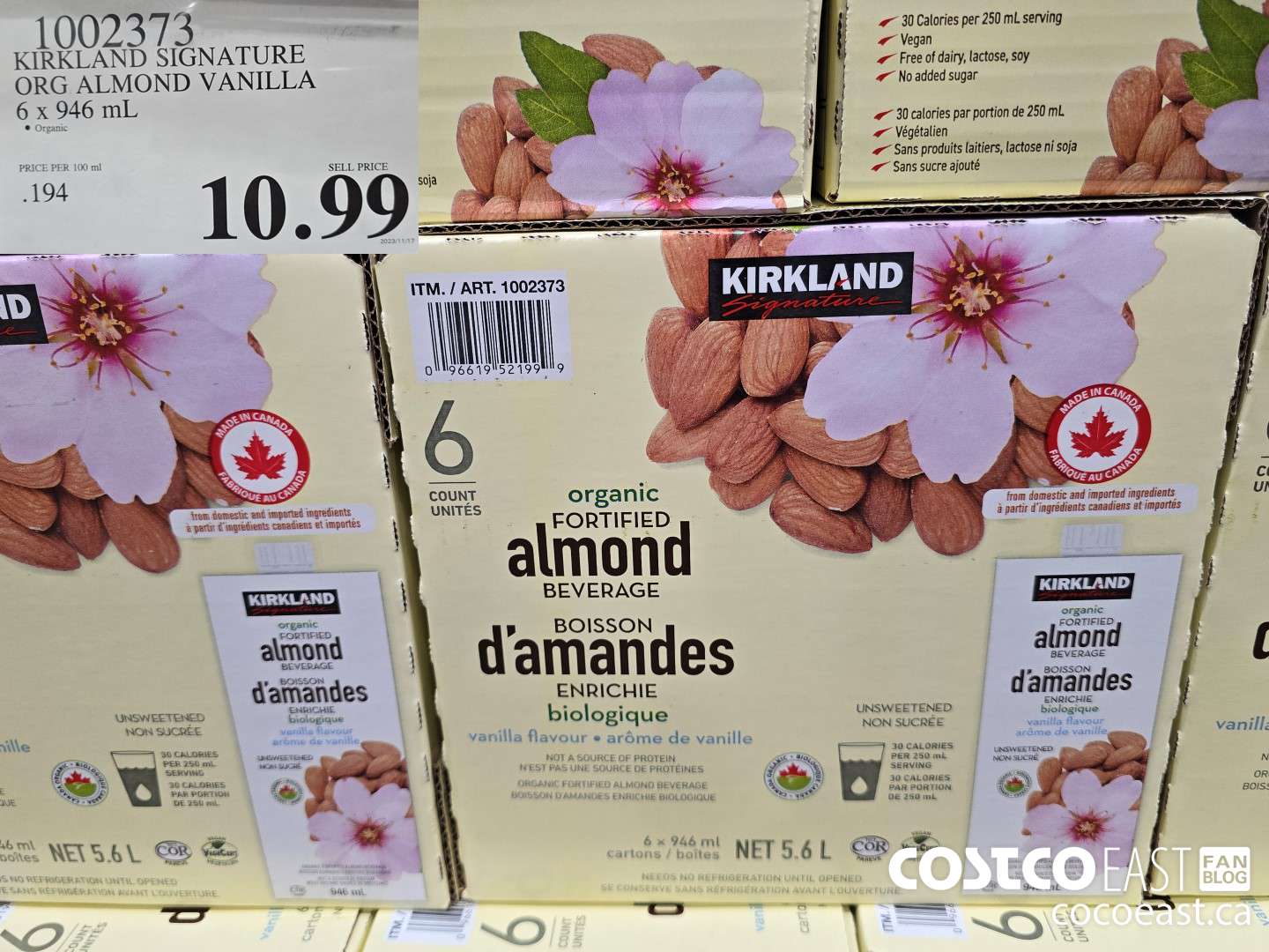 1002373 KIRKLAND SIGNATURE ORG ALMOND VANILLA 6 x 946 mL $10.99