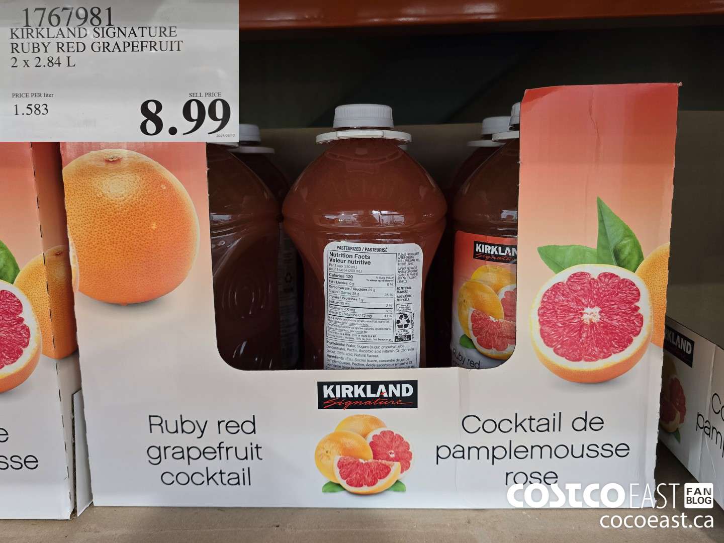 1767981 KIRKLAND SIGNATURE RUBY RED GRAPEFRUIT 2 X 2.84 L $8.99