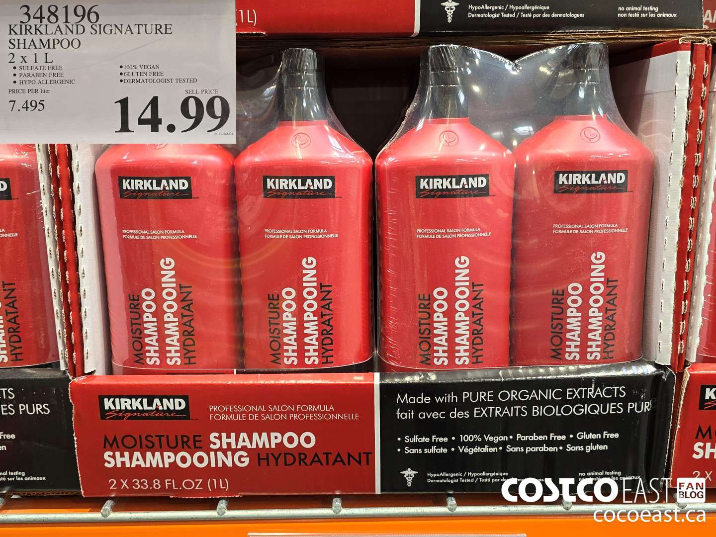 348196 KIRKLAND SIGNATURE SHAMPOO 2 X 1L $14.99