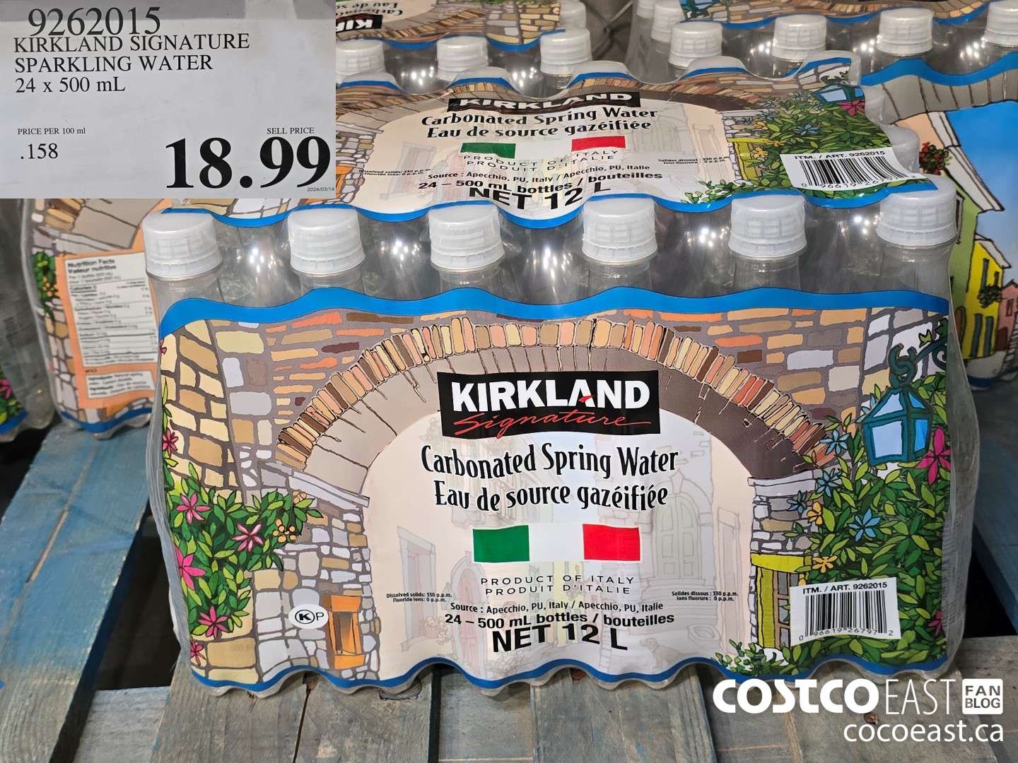 9262015 KIRKLAND SIGNATURE SPARKLING WATER 24 X 500 ML $18.99