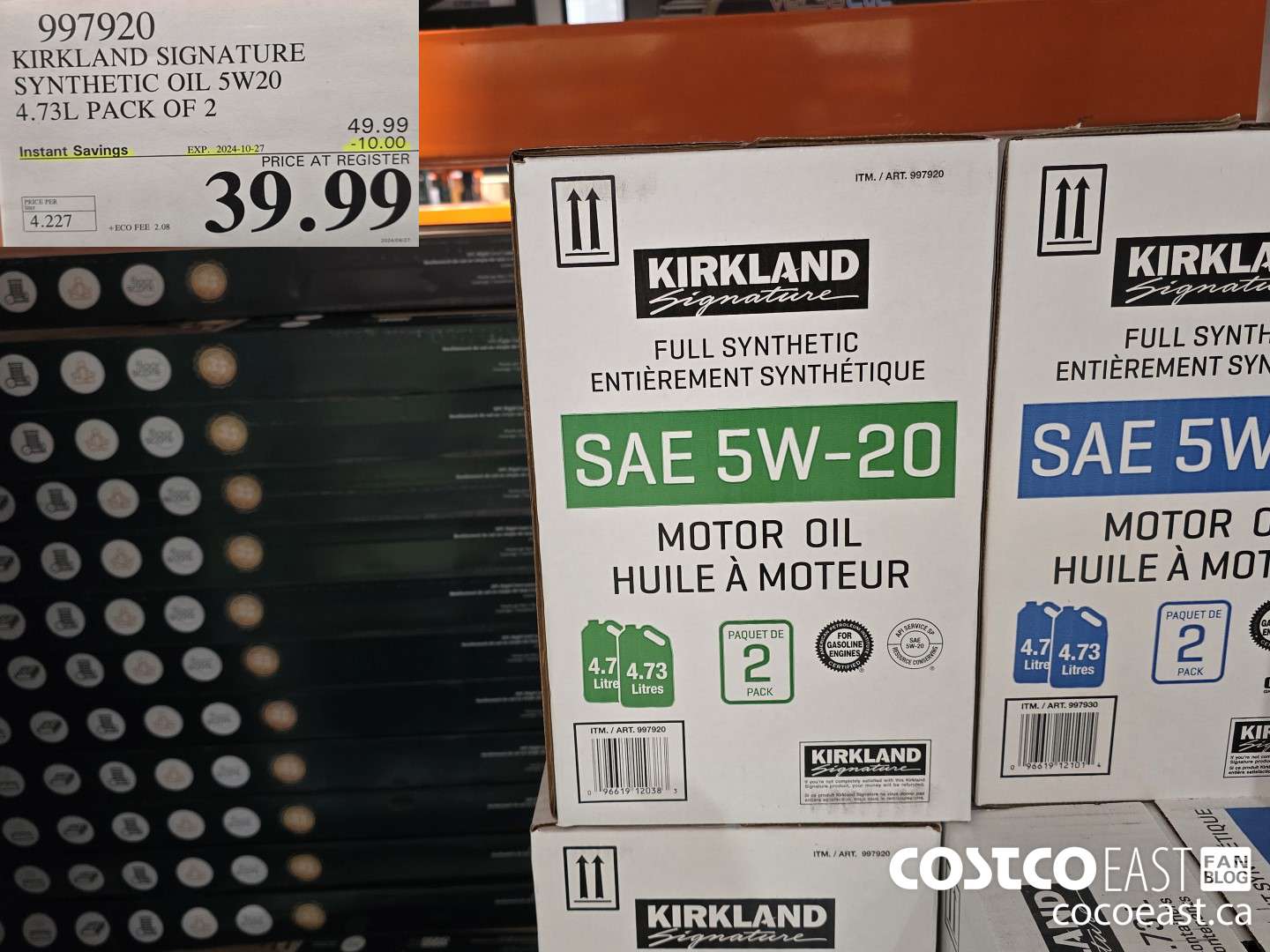 997920 KIRKLAND SIGNATURE SYNTHETIC OIL 5W20 4.73L PACK OF 2 ($10.00 INSTANT SAVINGS EXPIRES ON 2024-10-27) $39.99