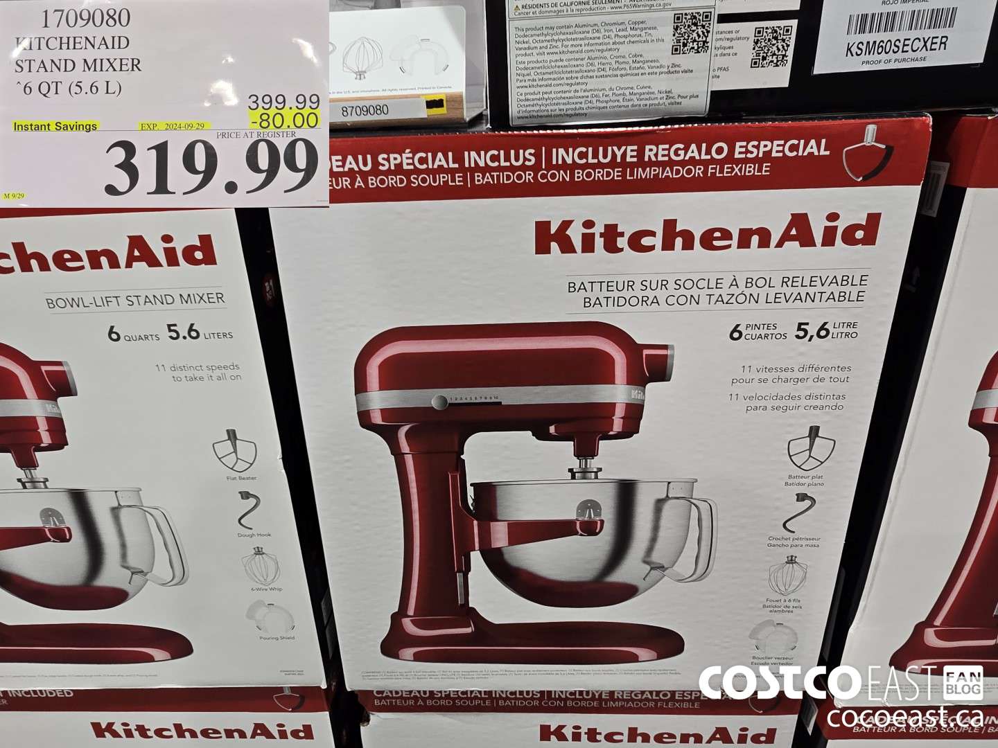 1709080 KITCHENAID STAND MIXER 6 QT (5.6 L) ($80.00 INSTANT SAVINGS EXPIRES ON 2024-09-29) $319.99