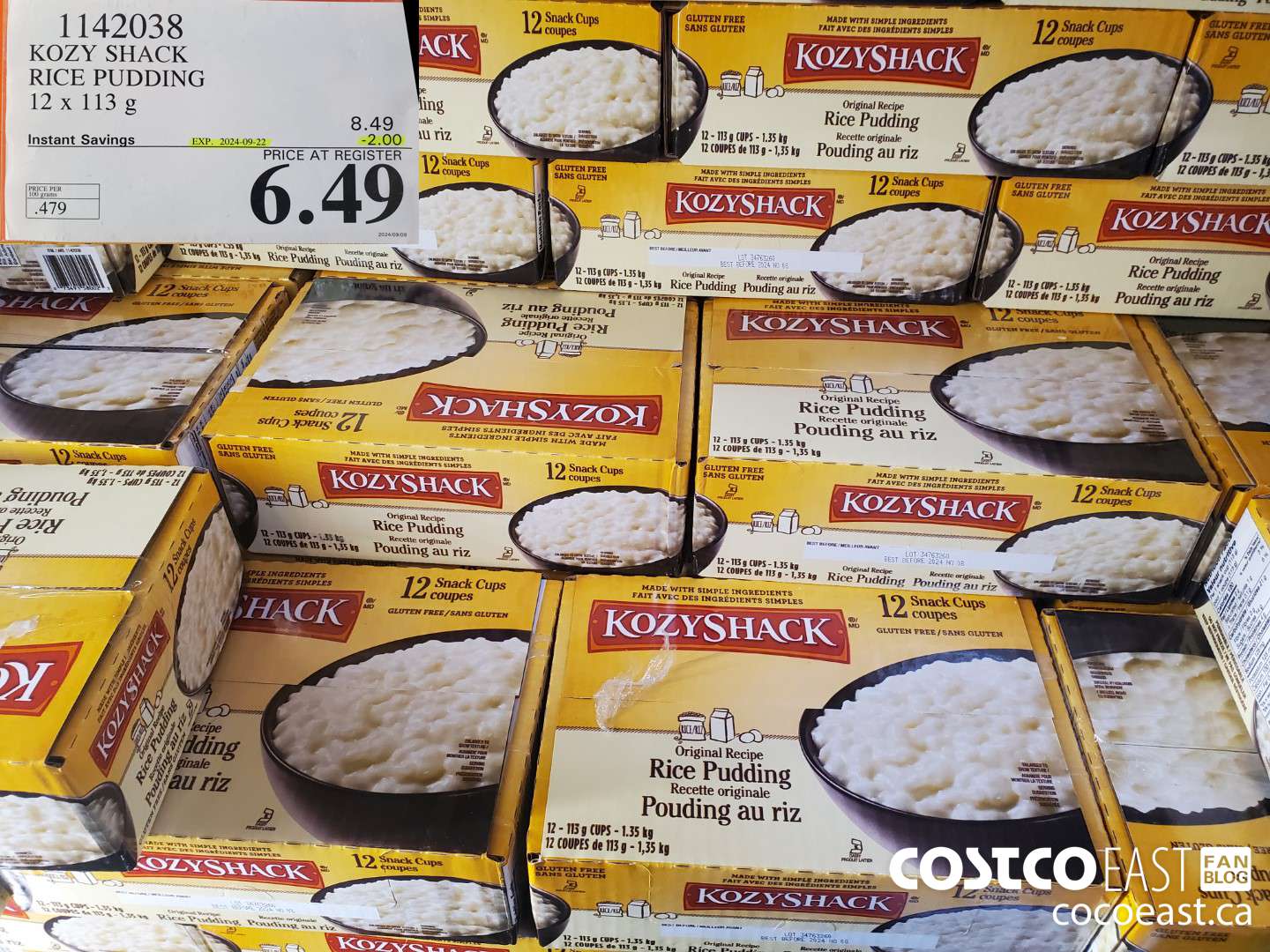 1142038 KOZY SHACK RICE PUDDING 12 x 113G ($2.00 INSTANT SAVINGS EXPIRES ON 2024-09-22) $6.49