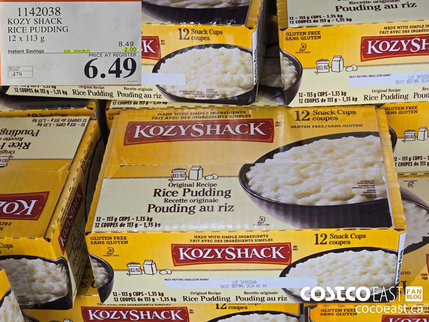 1142038 KOZY SHACK RICE PUDDING 12 x 113G ($2.00 INSTANT SAVINGS EXPIRES ON 2024-09-22) $6.49