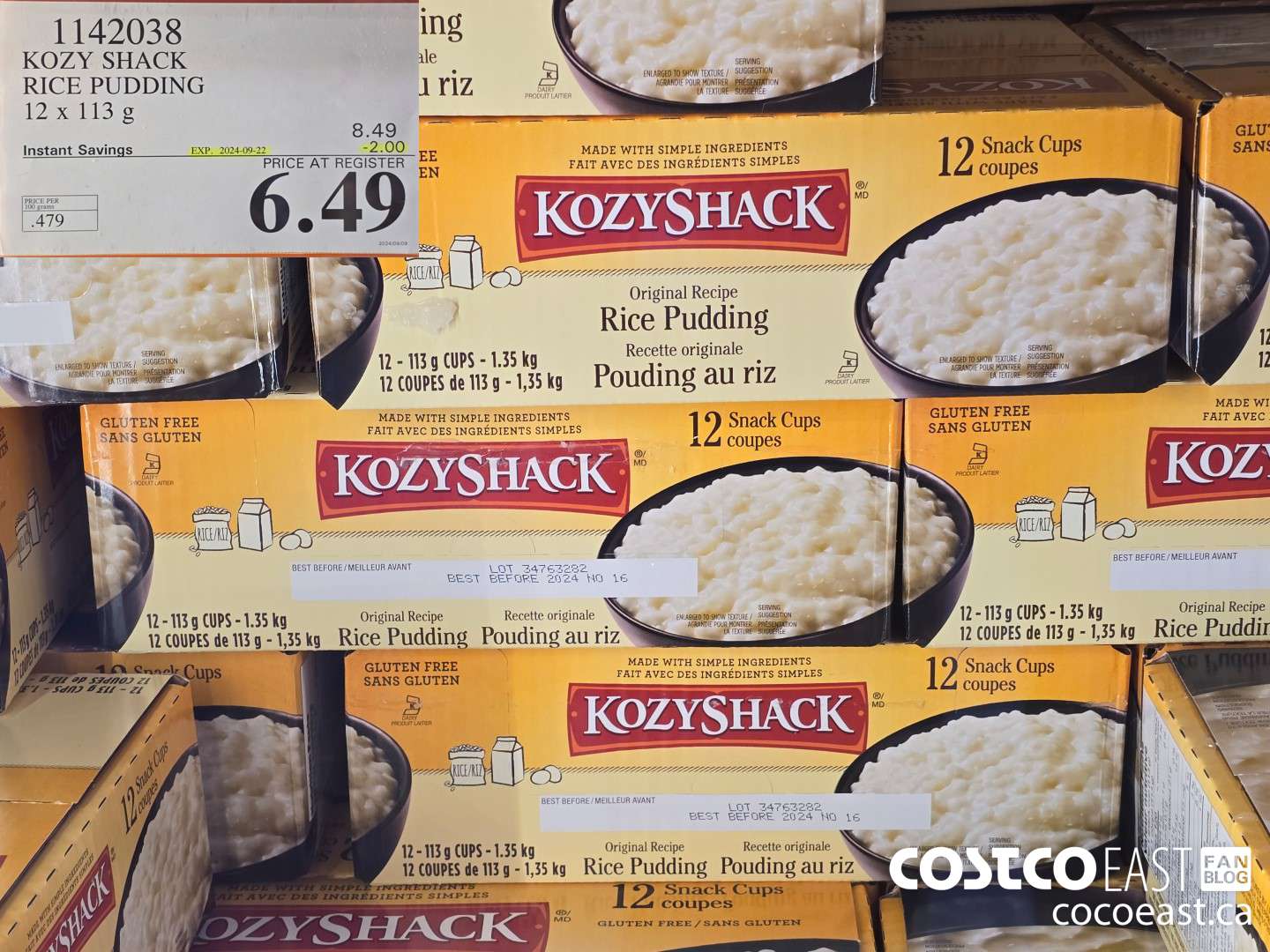 1142038 KOZY SHACK RICE PUDDING 12 x 113G ($2.00 INSTANT SAVINGS EXPIRES ON 2024-09-22) $6.49