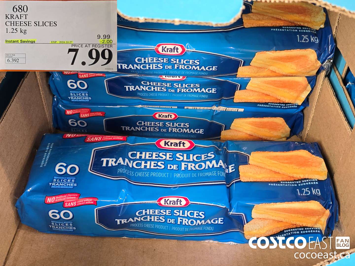 680 KRAFT CHEESE SLICES 1.25 KG ($2.00 INSTANT SAVINGS EXPIRES ON 2024-10-27) $7.99