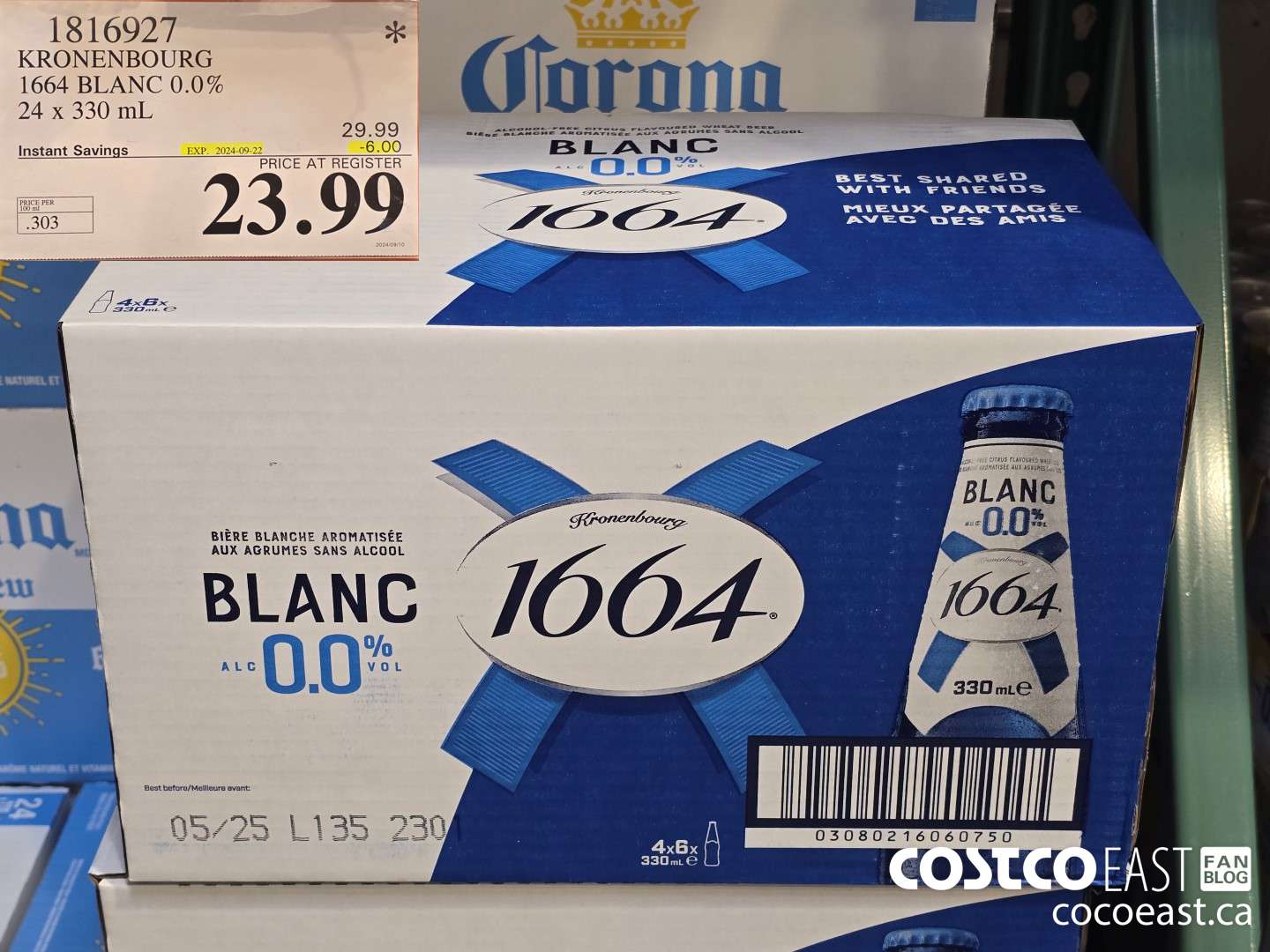 1816927 KRONENBOURG 1664 BLANC 0.0% 24 x 330 mL ($6.00 INSTANT SAVINGS EXPIRES ON 2024-09-22) $23.99
