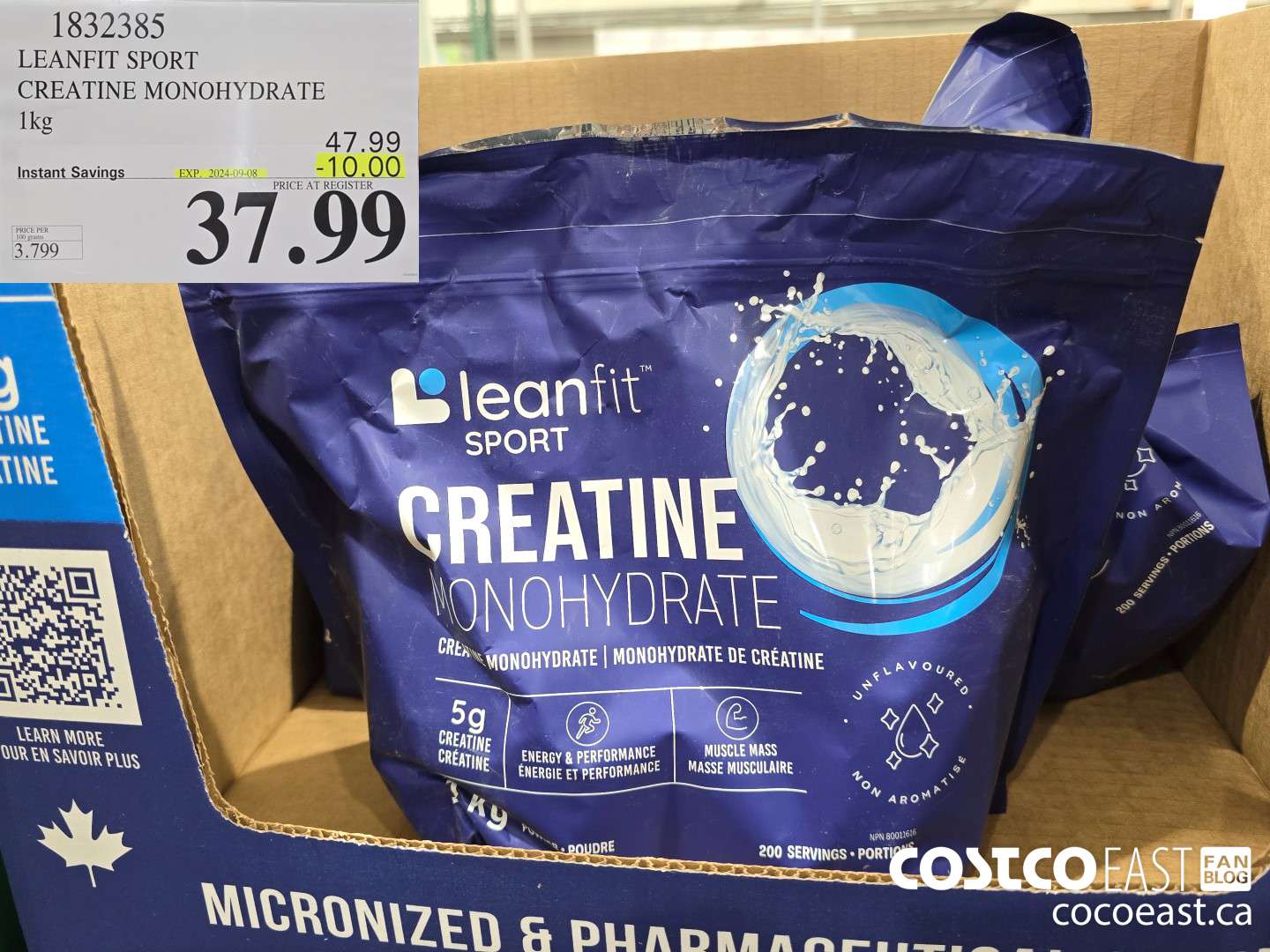 1832385 LEANFIT SPORT CREATINE MONOHYDRATE 1 KG ($10.00 INSTANT SAVINGS EXPIRES ON 2024-09-08) $37.99