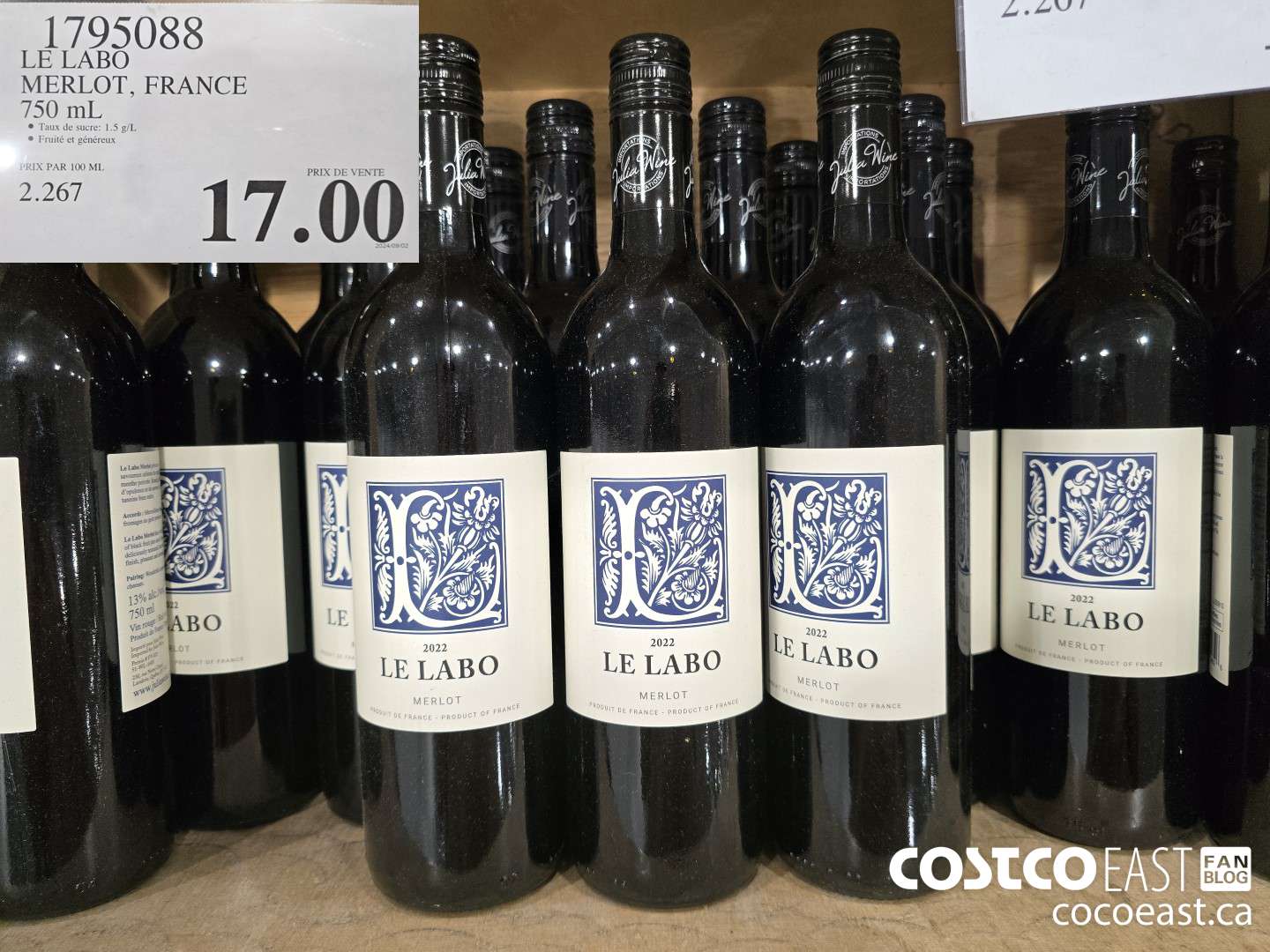 1795088 LE LABO MERLOT, FRANCE 750 ML $17.00