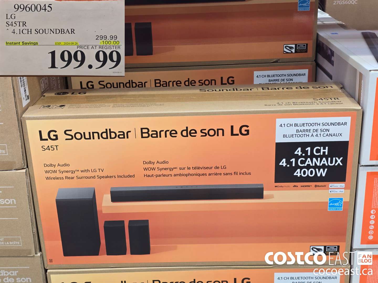 9960045 LG S45TR 4.1CH SOUNDBAR ($100.00 INSTANT SAVINGS EXPIRES ON 2024-09-26) $199.99