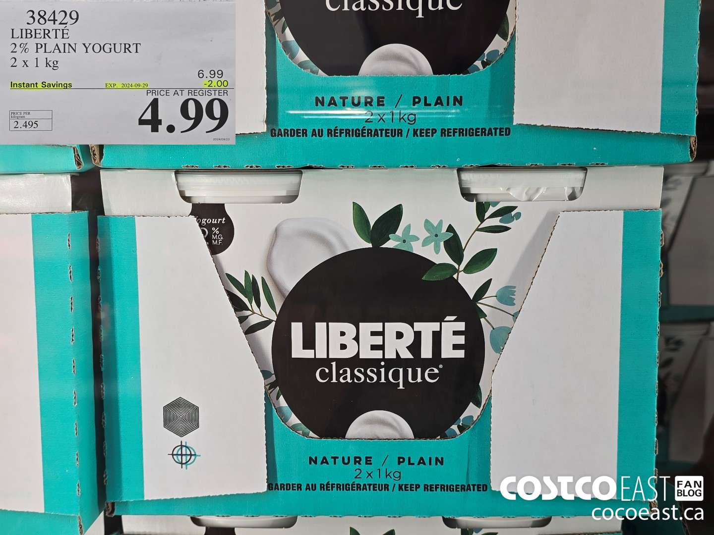 38429 LIBERTE 2% PLAIN YOGURT 2 X 1KG ($2.00 INSTANT SAVINGS EXPIRES ON 2024-09-29) $4.99