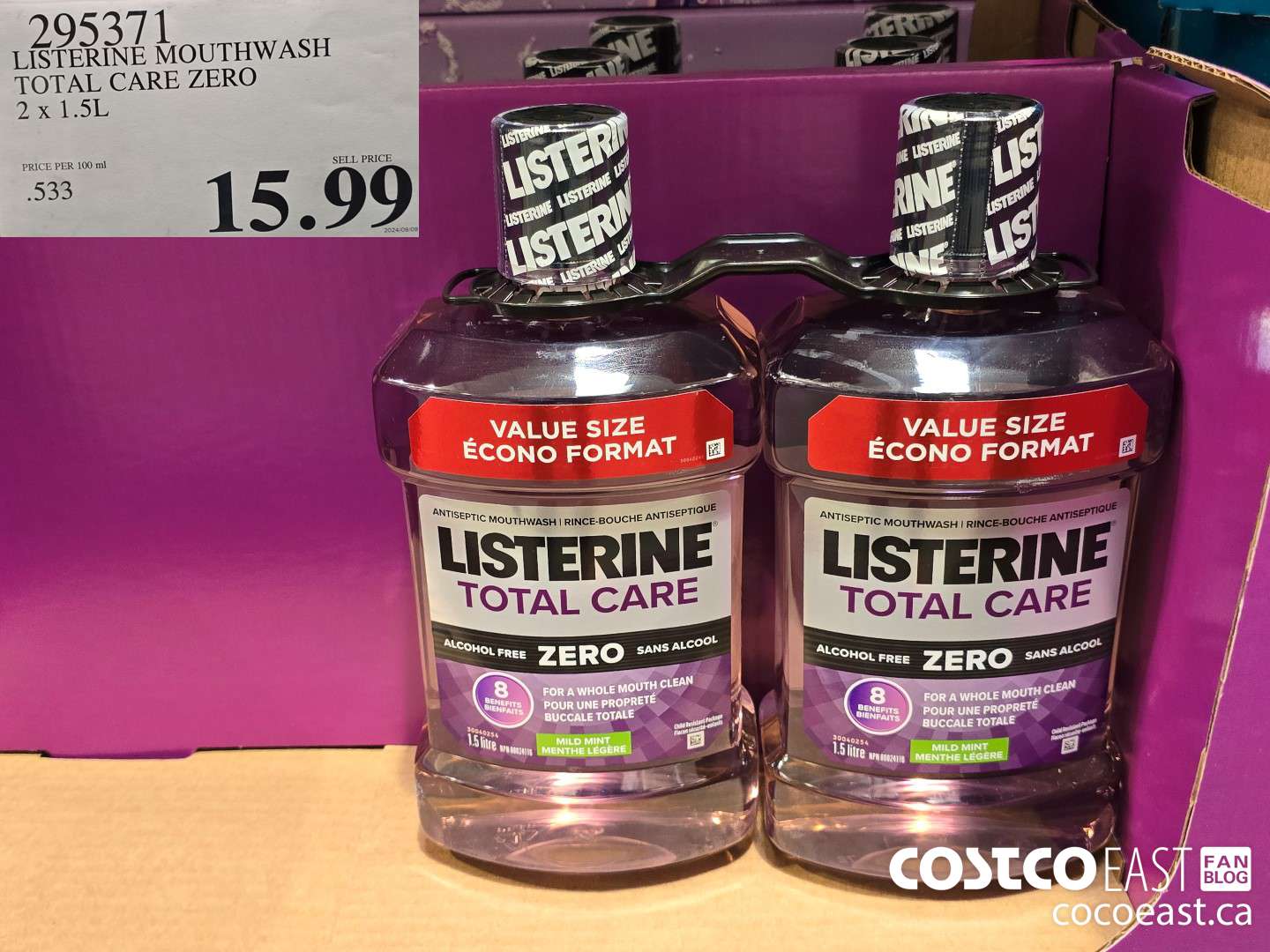 295371 LISTERINE MOUTHWASH TOTAL CARE ZERO 2 X 1.5L $15.99