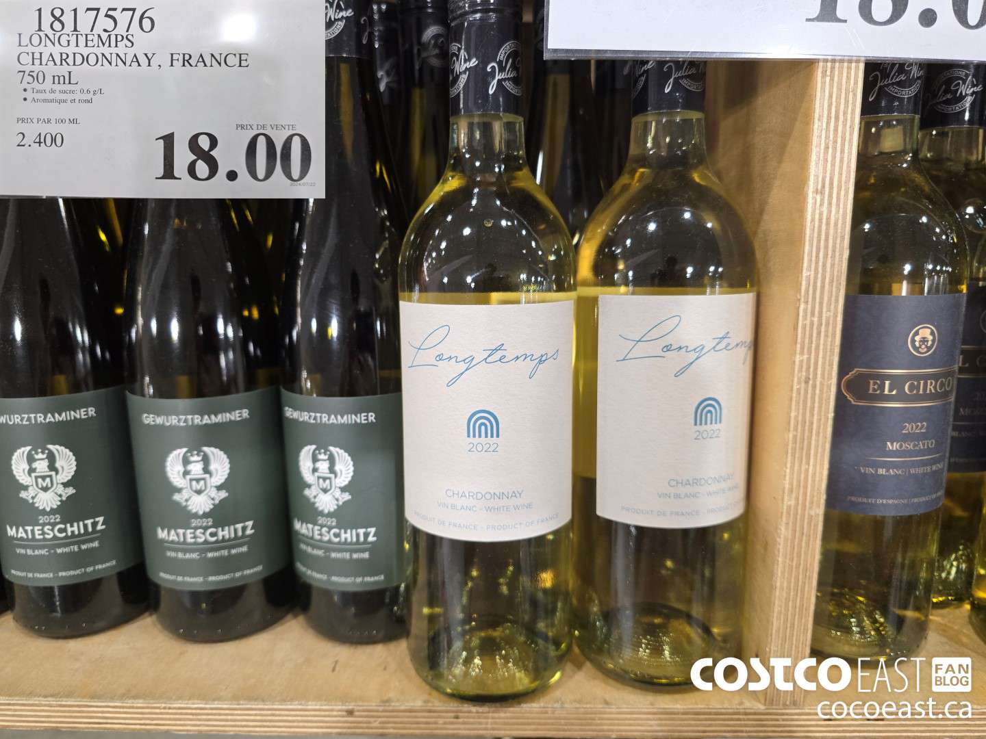 1817576 LONGTEMPS CHARDONNAY, FRANCE $18.00